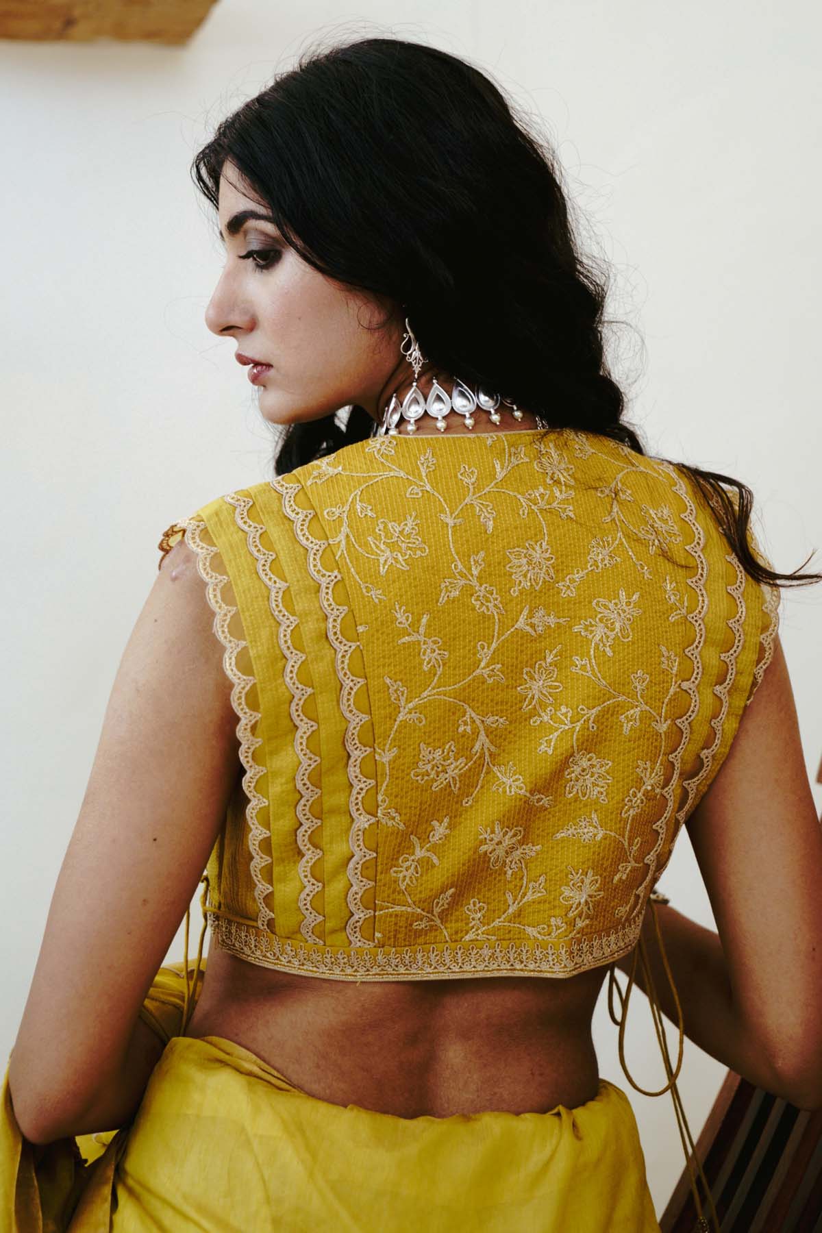 Mustard Tissue Embroidered Saree