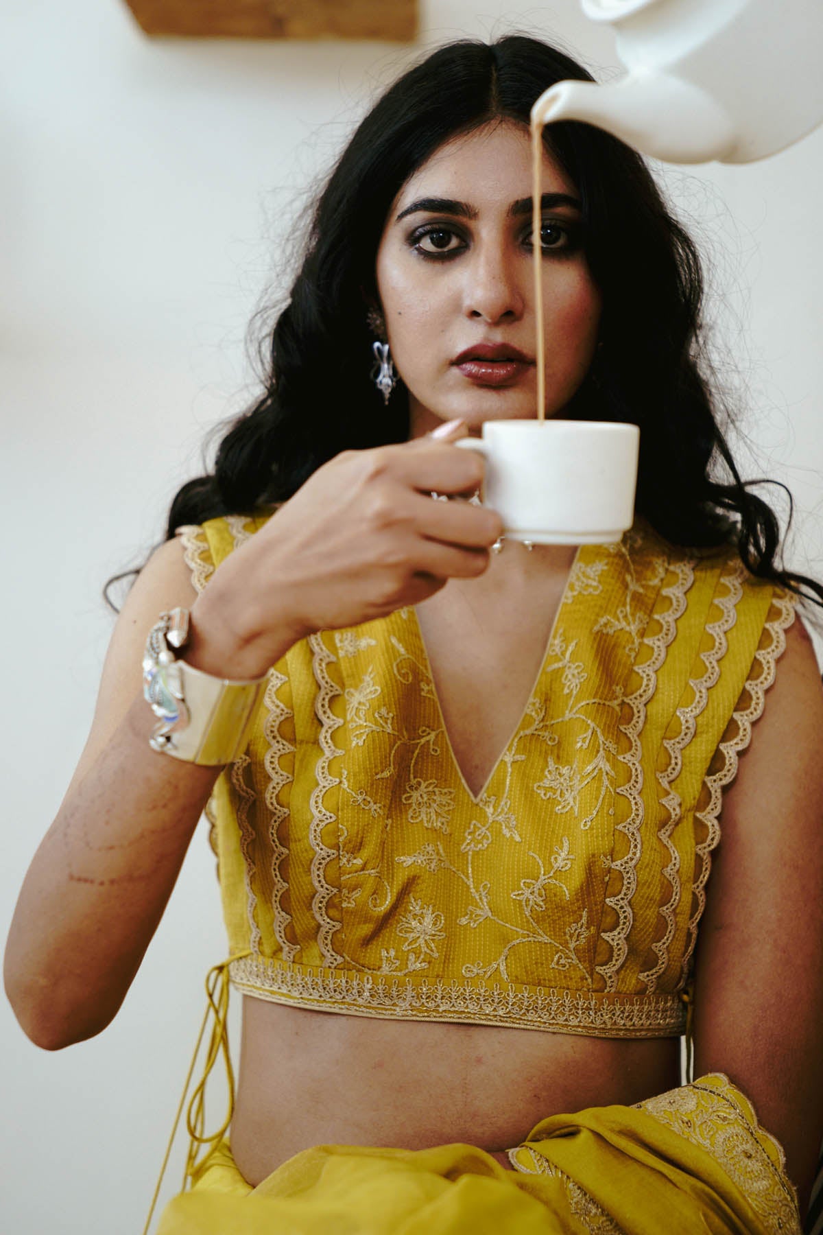 Mustard Tissue Embroidered Saree