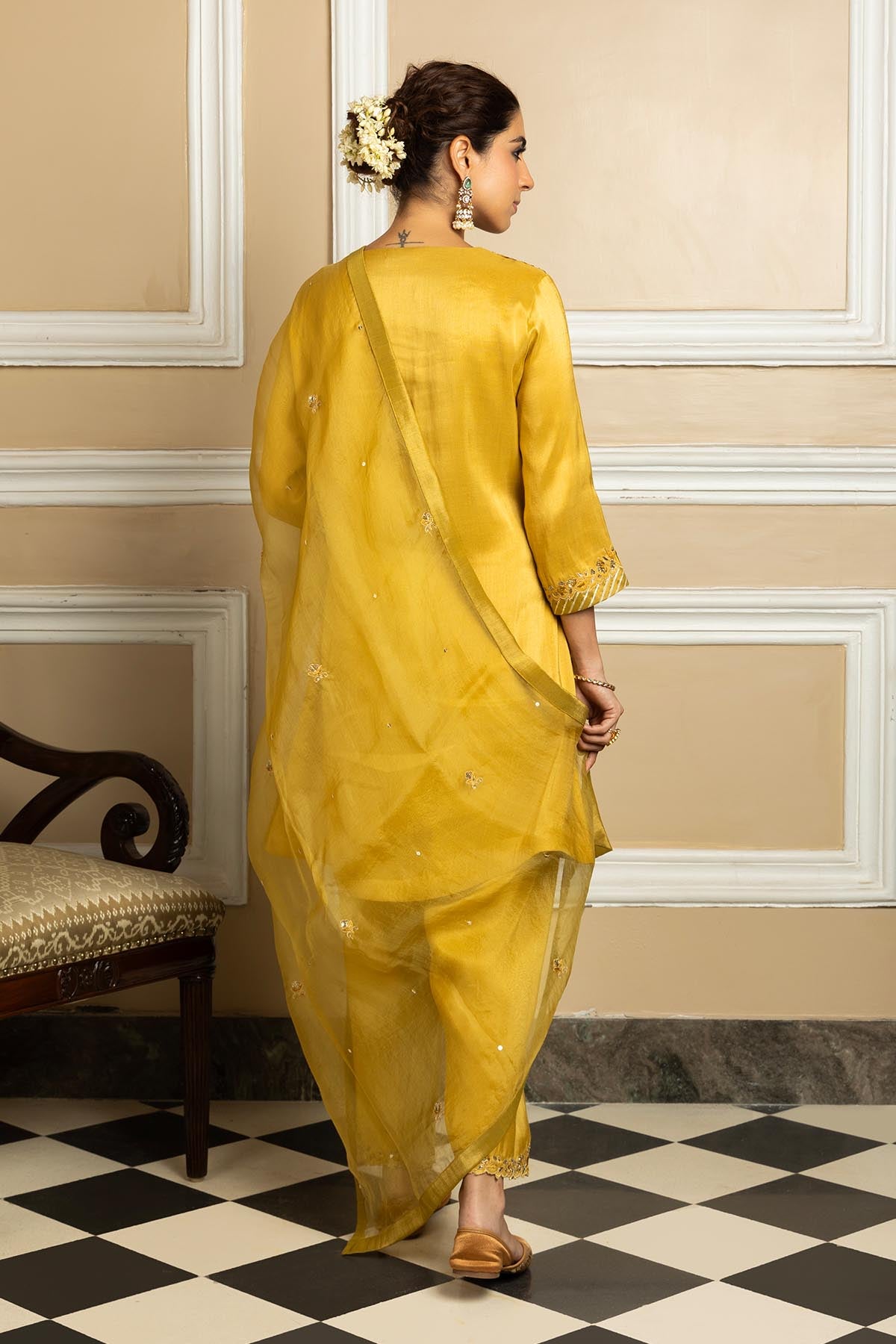 Mustard A-Line Short Kurta Set