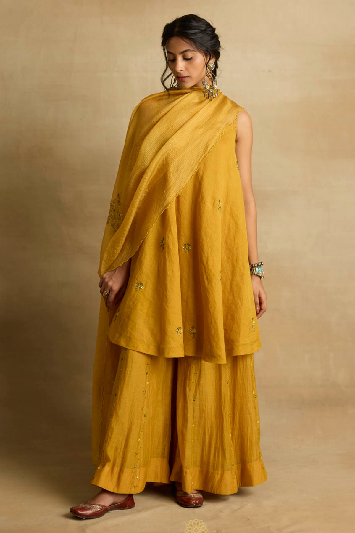 Mustard Ari Zardozi Kurta Set