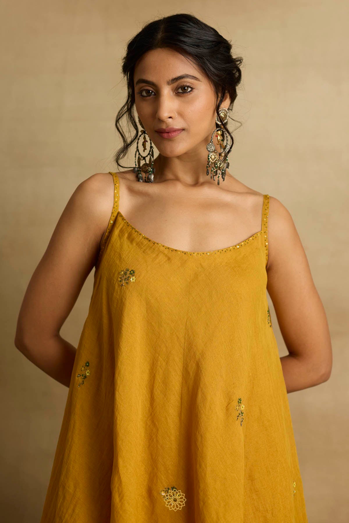 Mustard Ari Zardozi Kurta Set