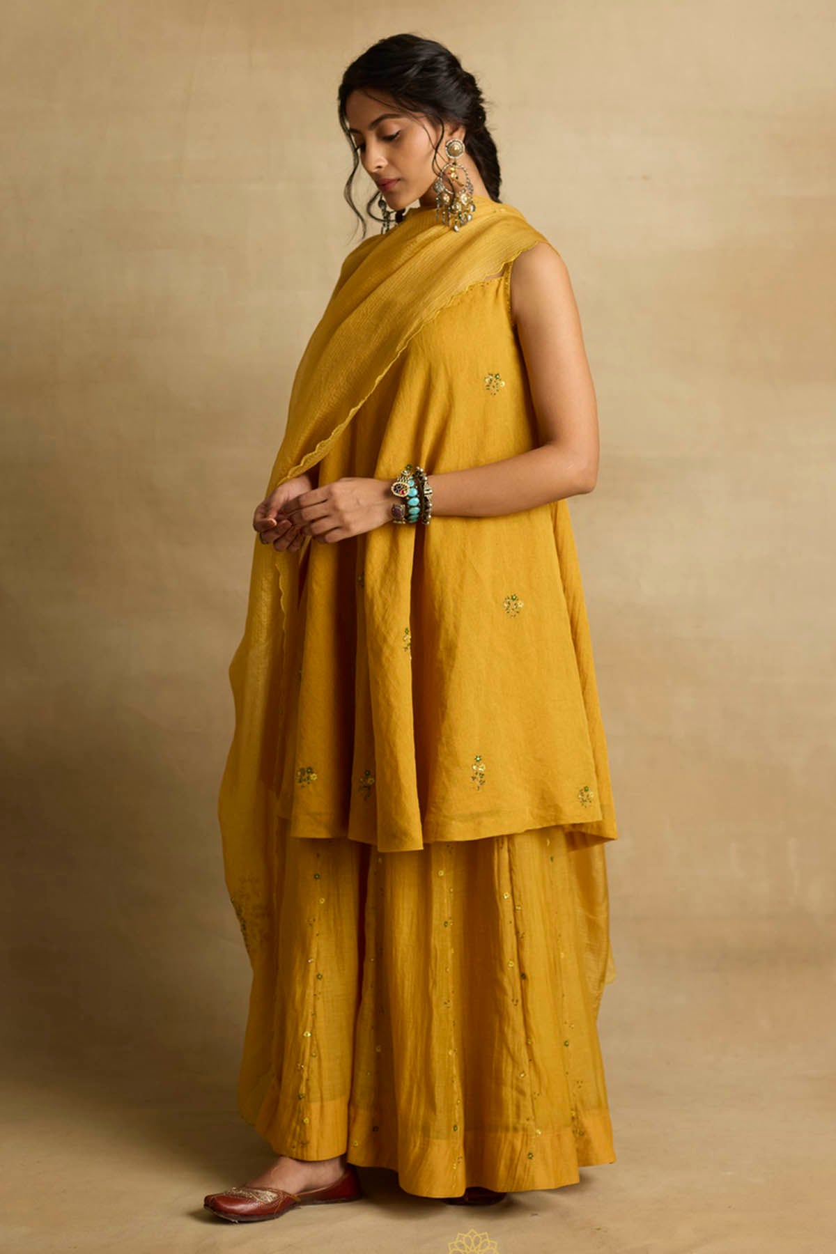 Mustard Ari Zardozi Kurta Set