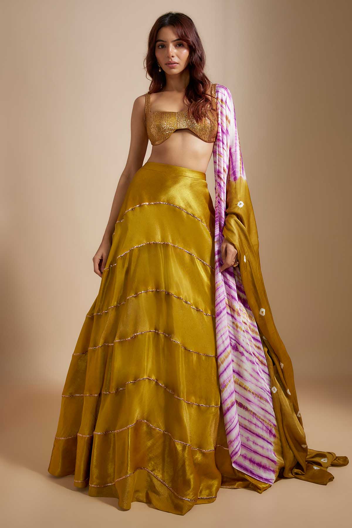 Buy Mustard Badla Work Lehenga Set by Masumi Mewawalla for women online at ScrollnShops