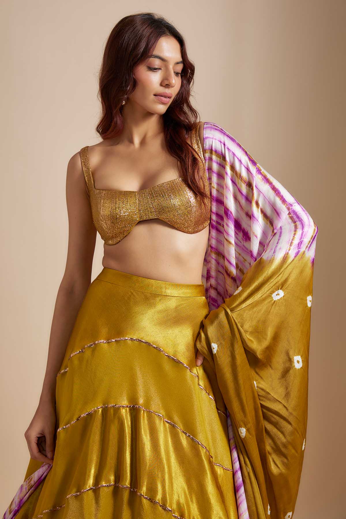 Mustard Badla Work Lehenga Set