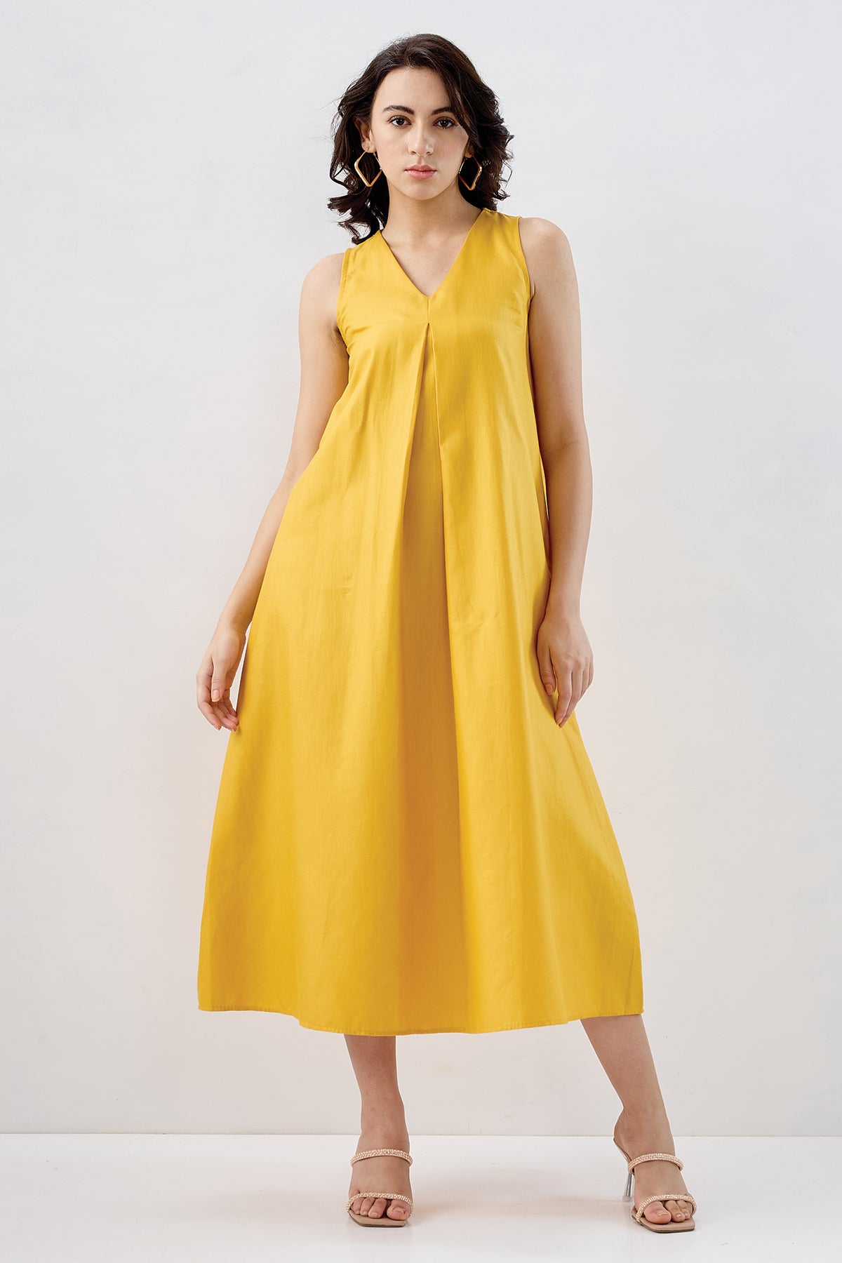 Buy Mustard Box Pleat Cotton Dress for Women by SNEHA B Designer online available at scrollnshops