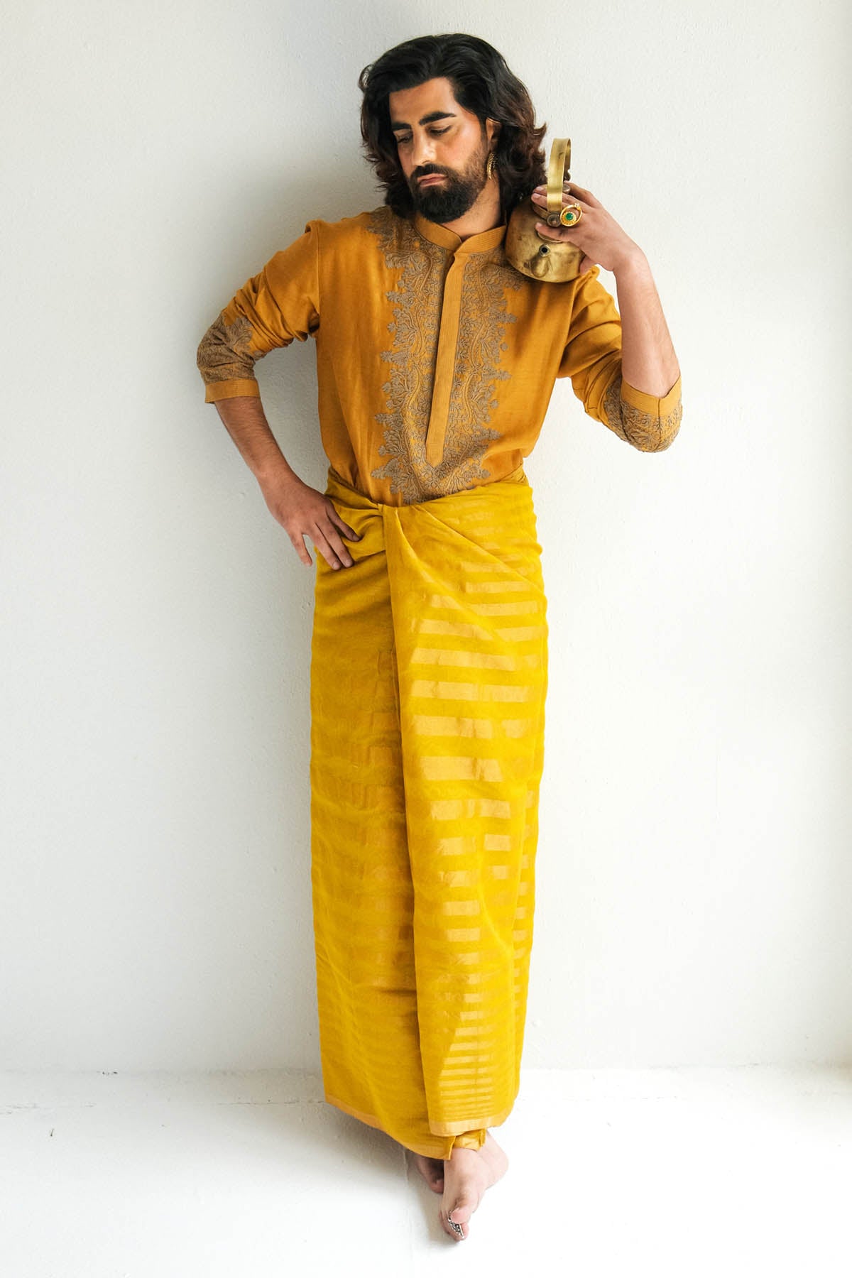 Mustard Chanderi Kurta & Pyjama