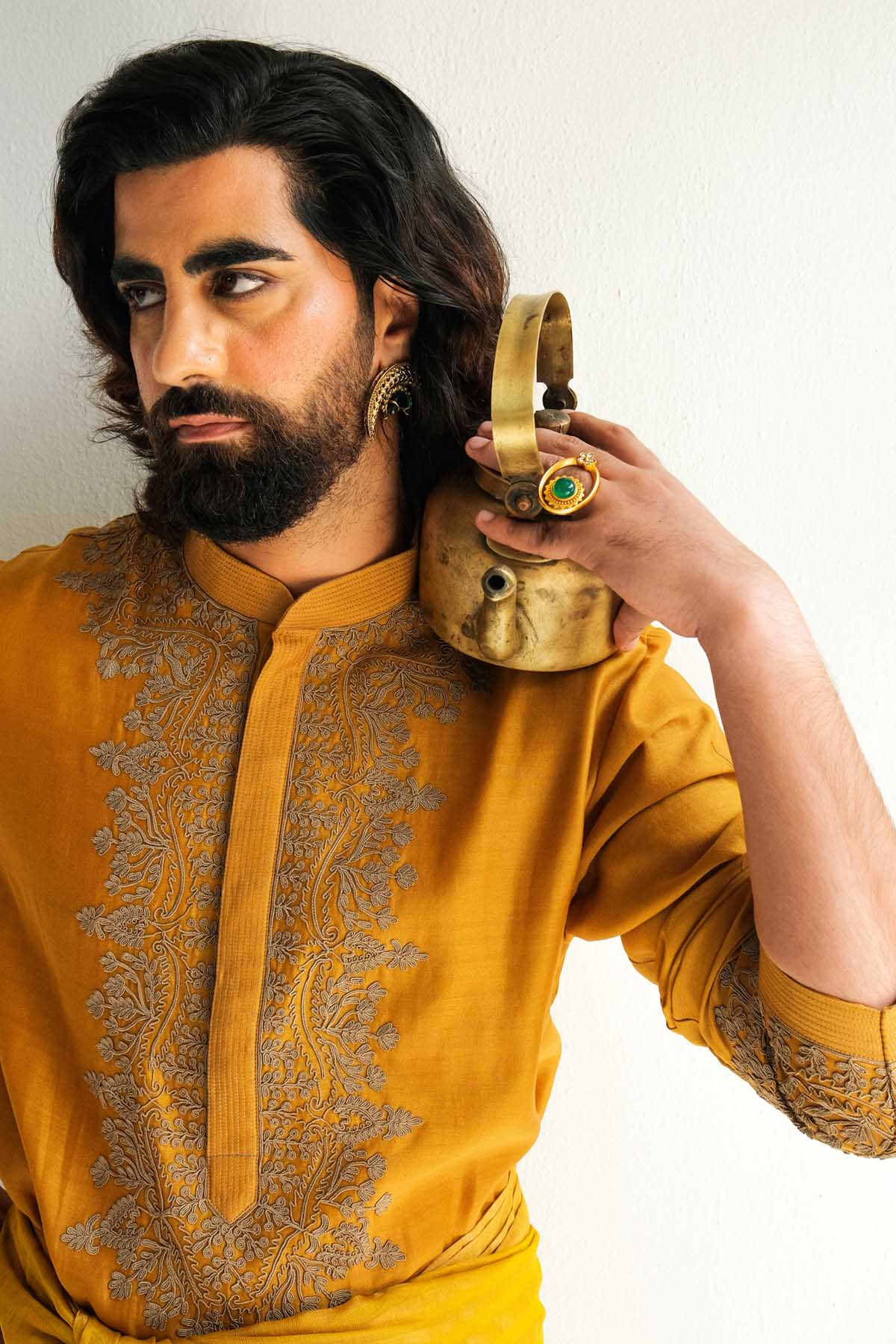 Mustard Chanderi Kurta & Pyjama