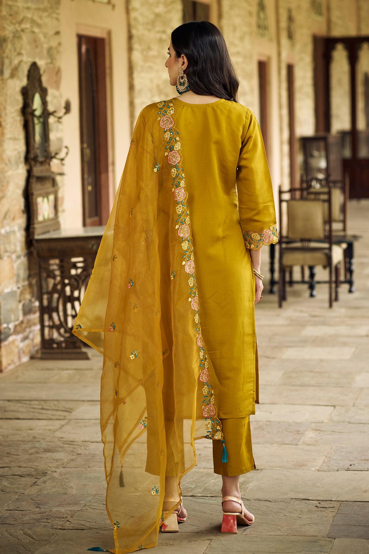 Mustard Chanderi Silk Kurta Set