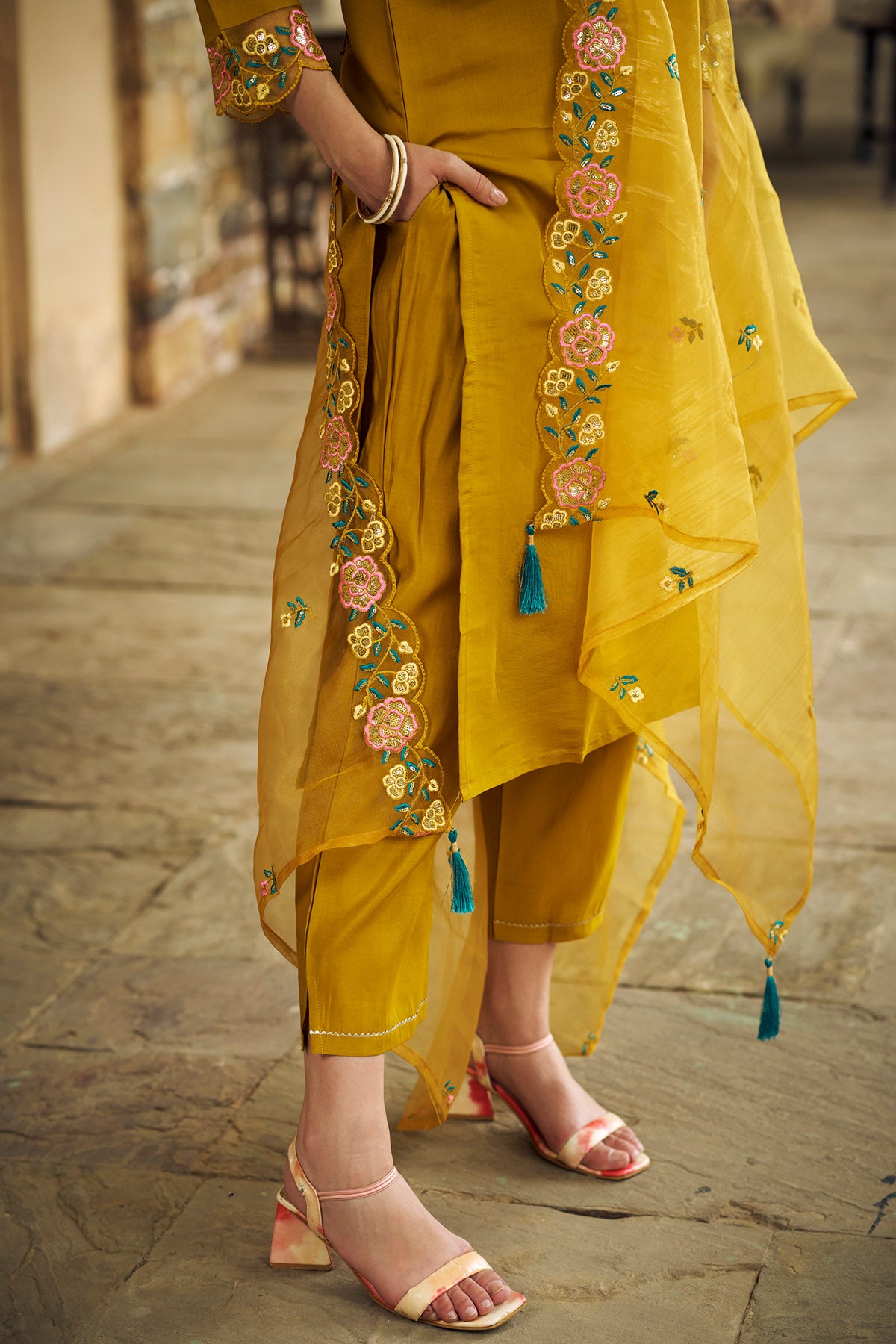 Mustard Chanderi Silk Kurta Set
