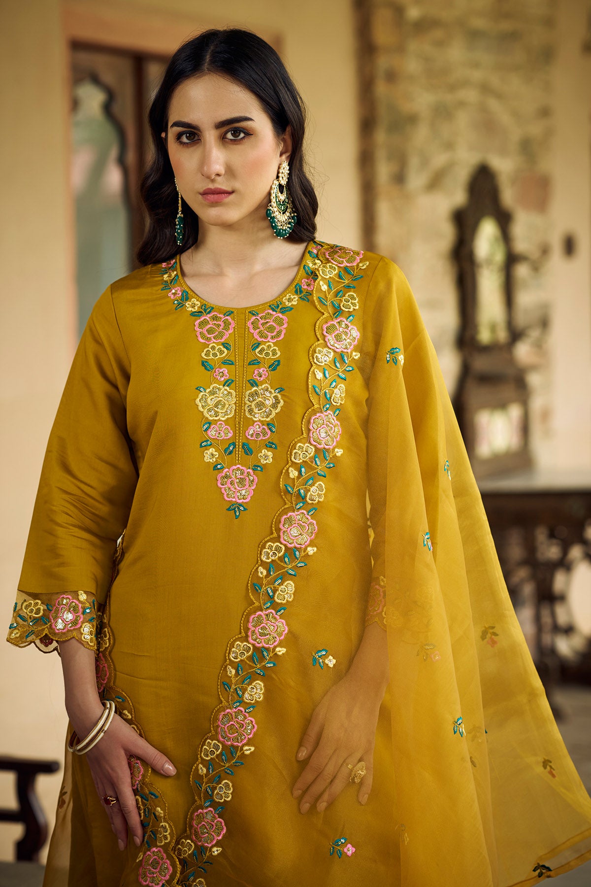 Mustard Chanderi Silk Kurta Set