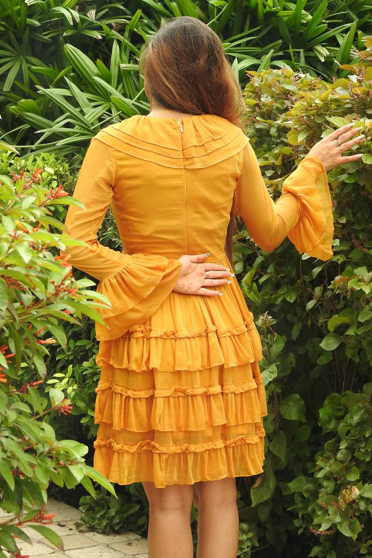 Mustard Chiffon Flowing Dress