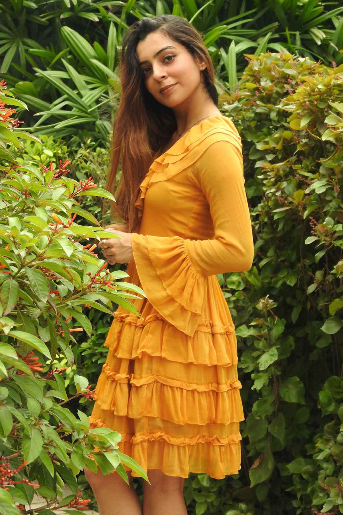Mustard Chiffon Flowing Dress