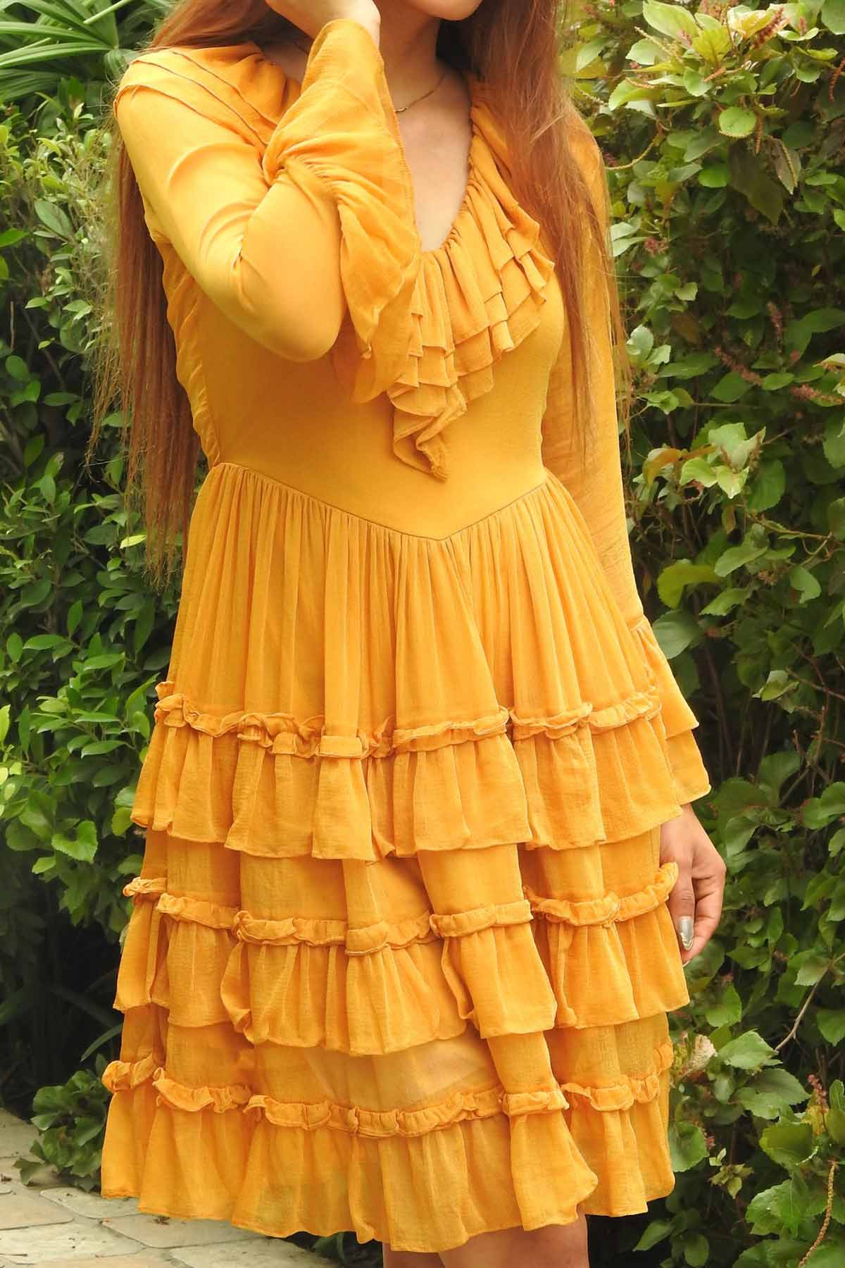 Mustard Chiffon Flowing Dress