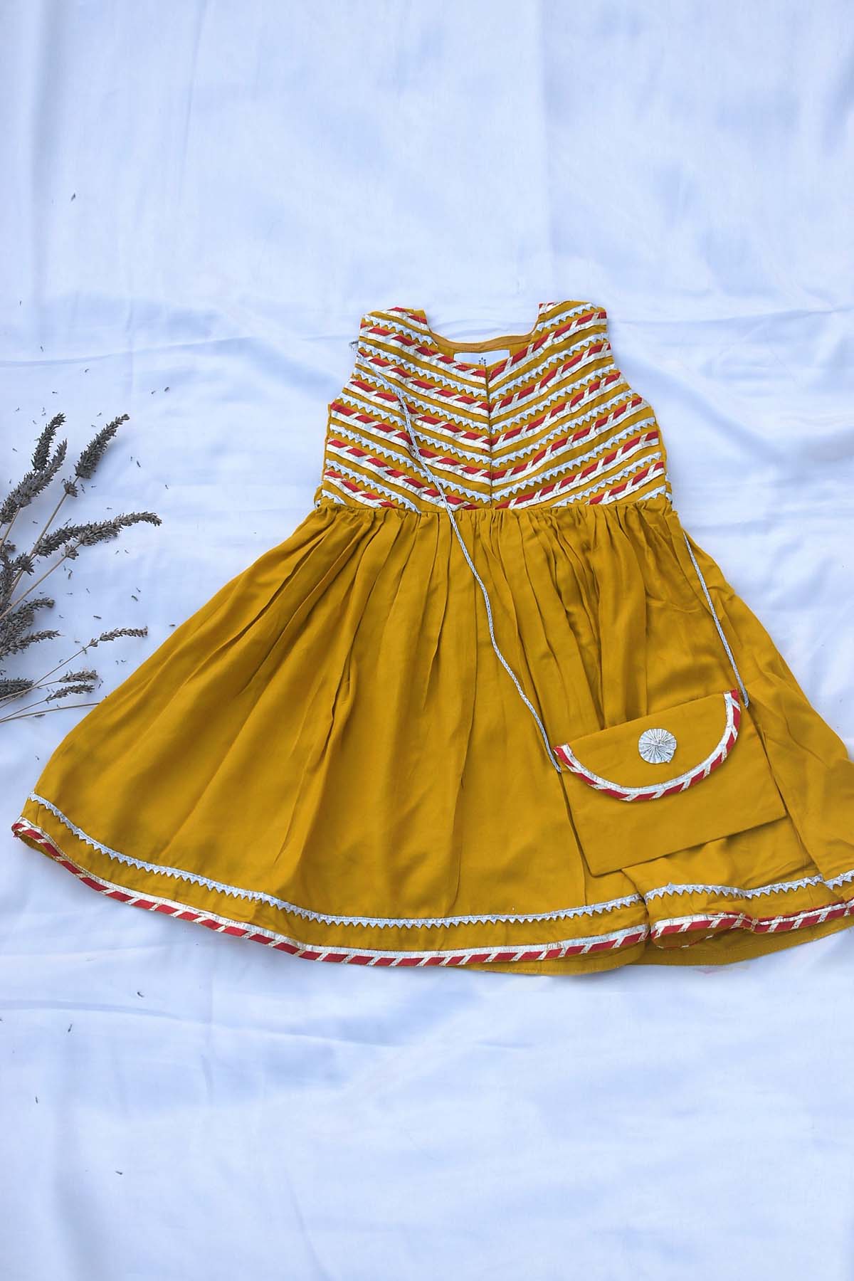 Designer ViYa Mustard Cotton Embellished Dress For Kids Available online at ScrollnShops