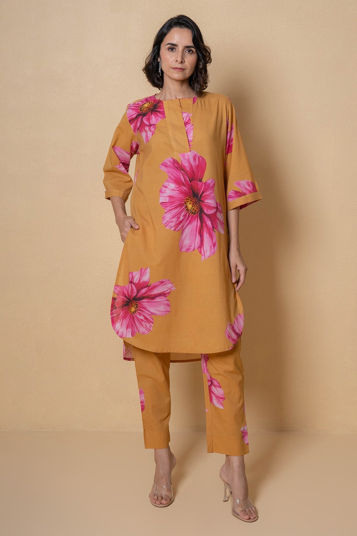 Buy Mustard Cotton Kurta And Pants for Women Online at ScrollnShops
