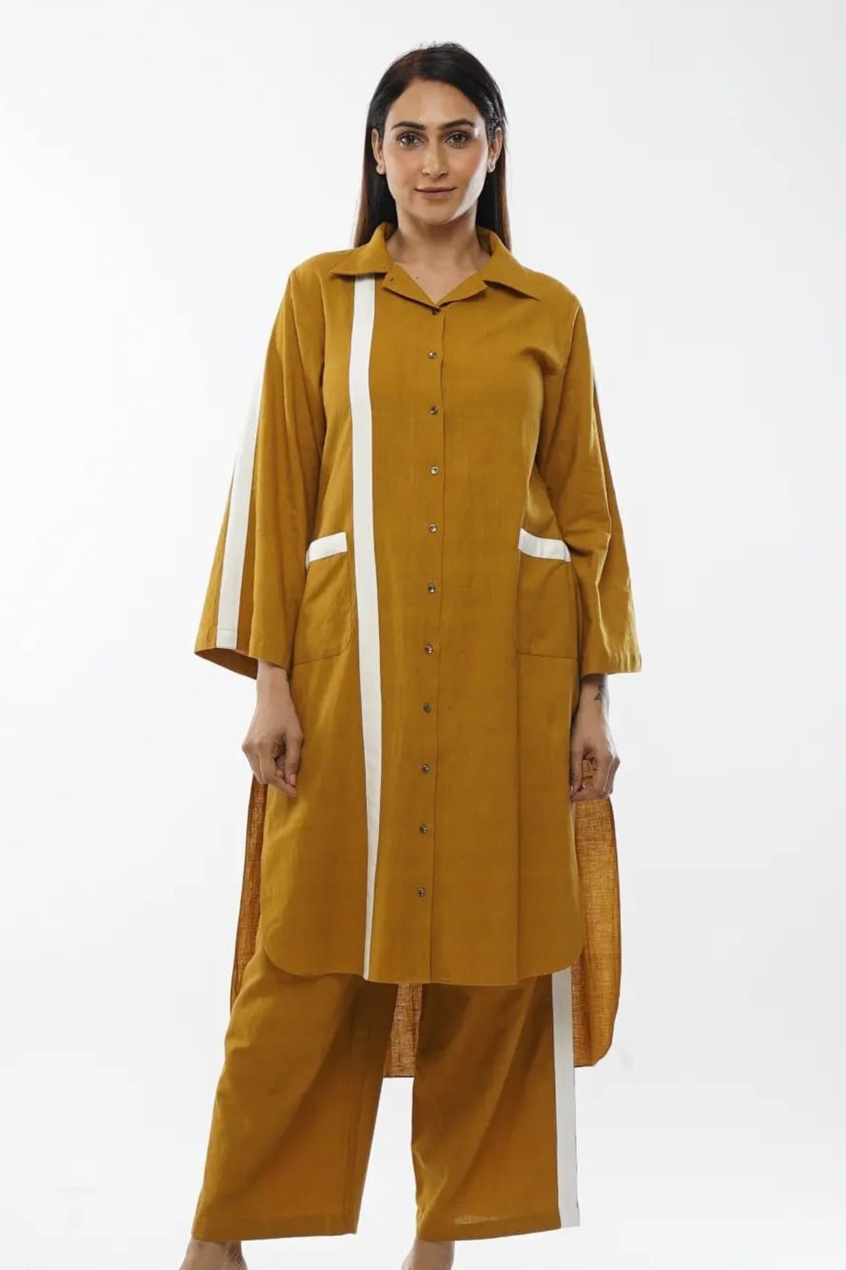 Buy Mustard Cotton Kurta Co-ord Set by Khat Clothing for women online at ScrollnShops