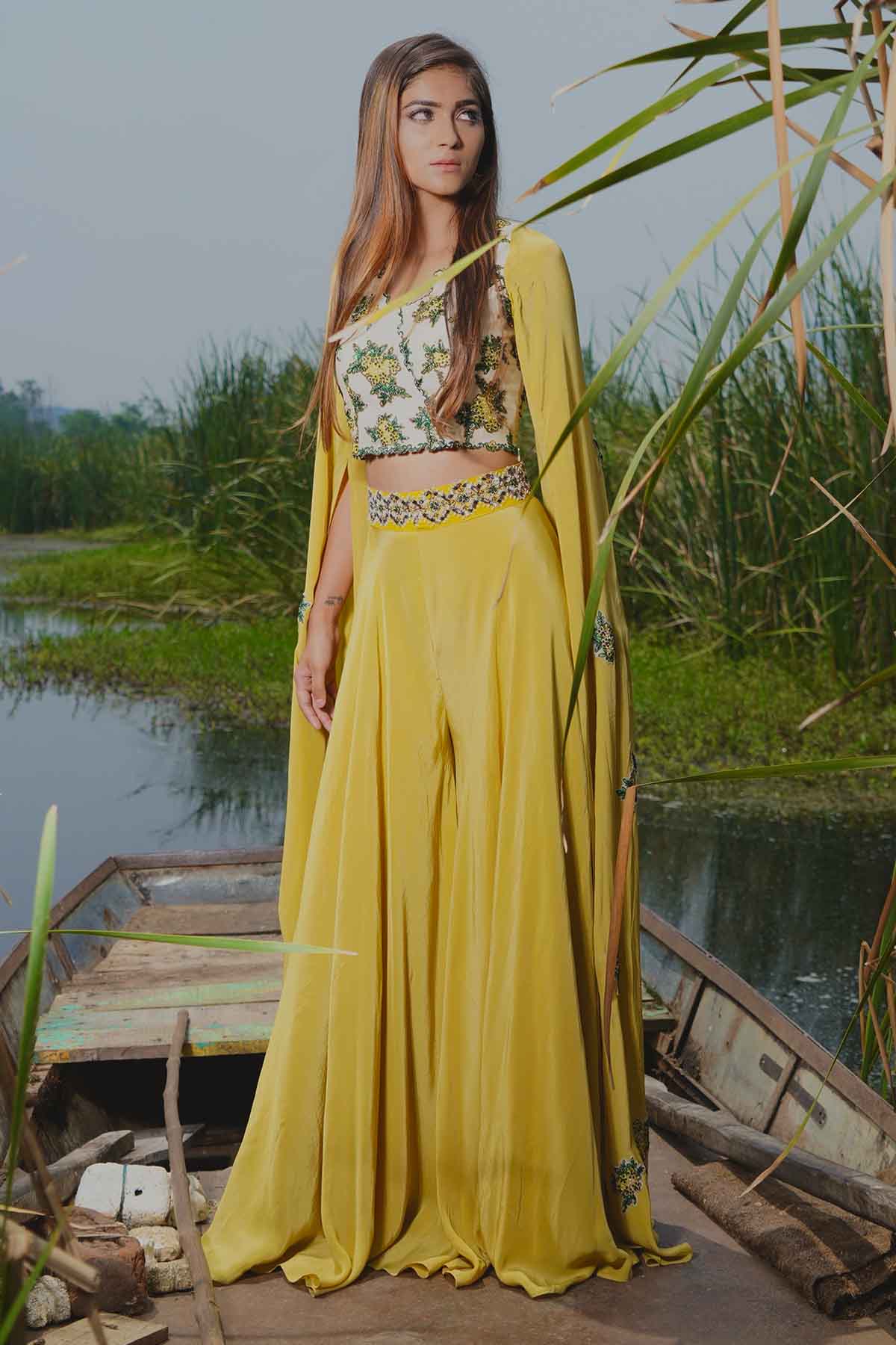 Mustard Crop Top & Flared Pants