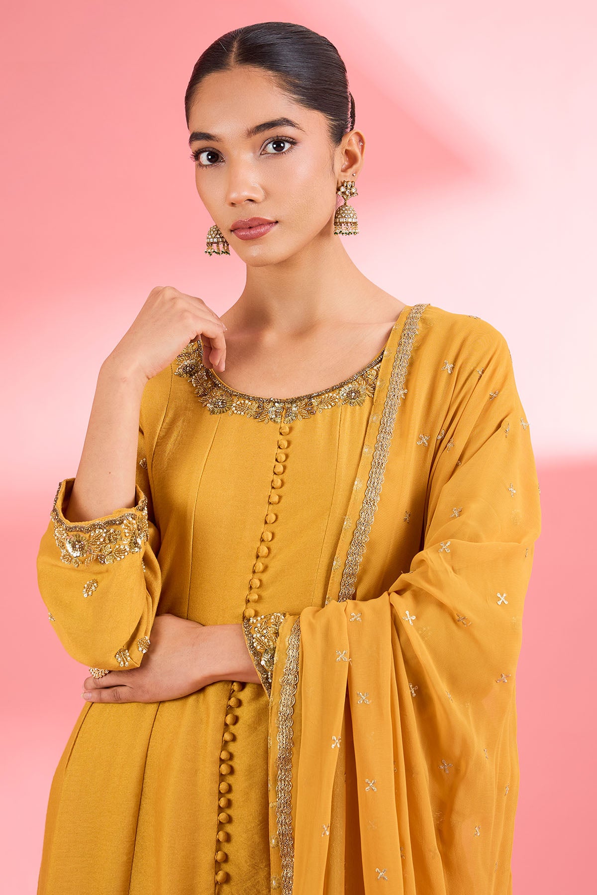 Mustard Dabka Sequins Kurta Set