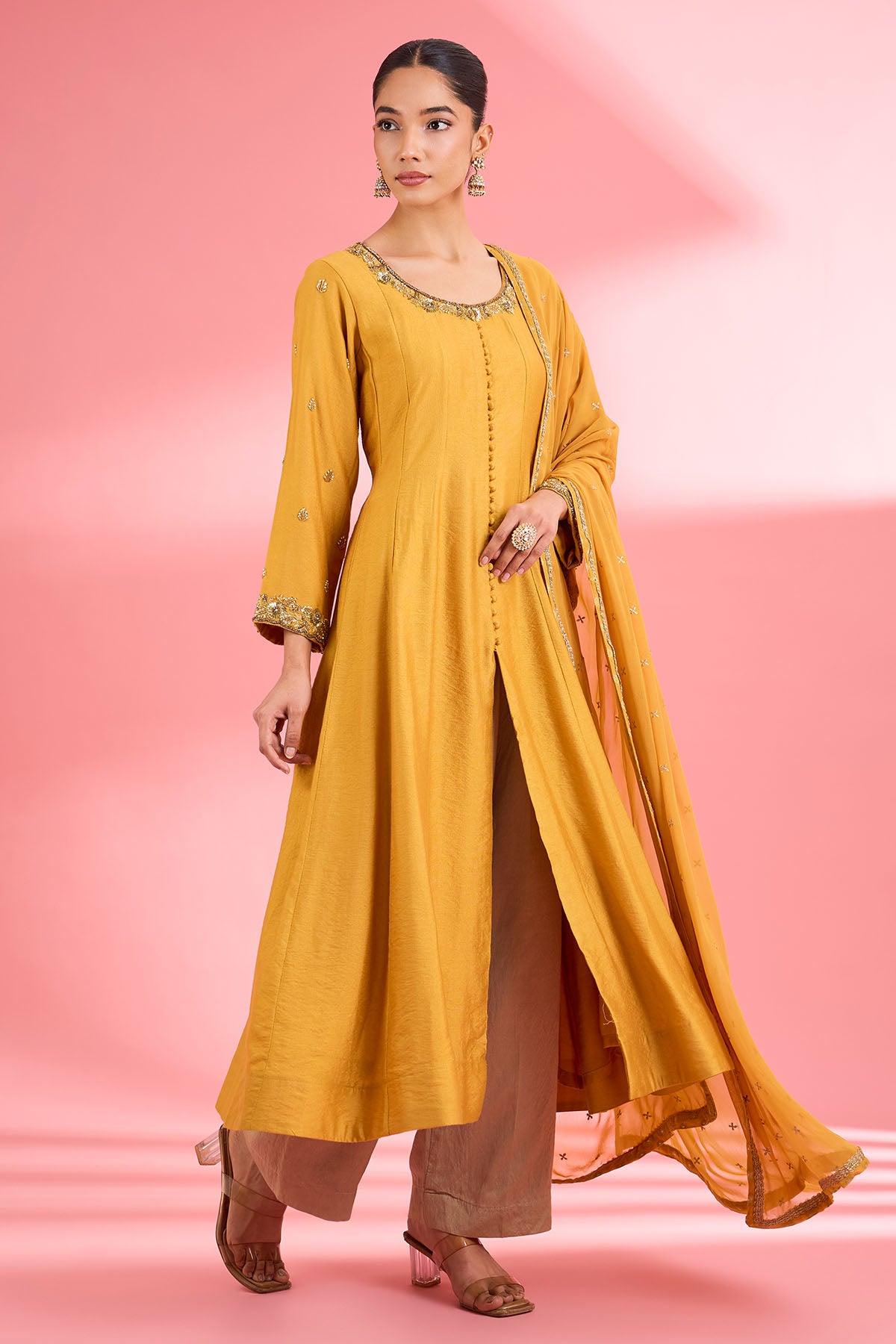 Mustard Dabka Sequins Kurta Set