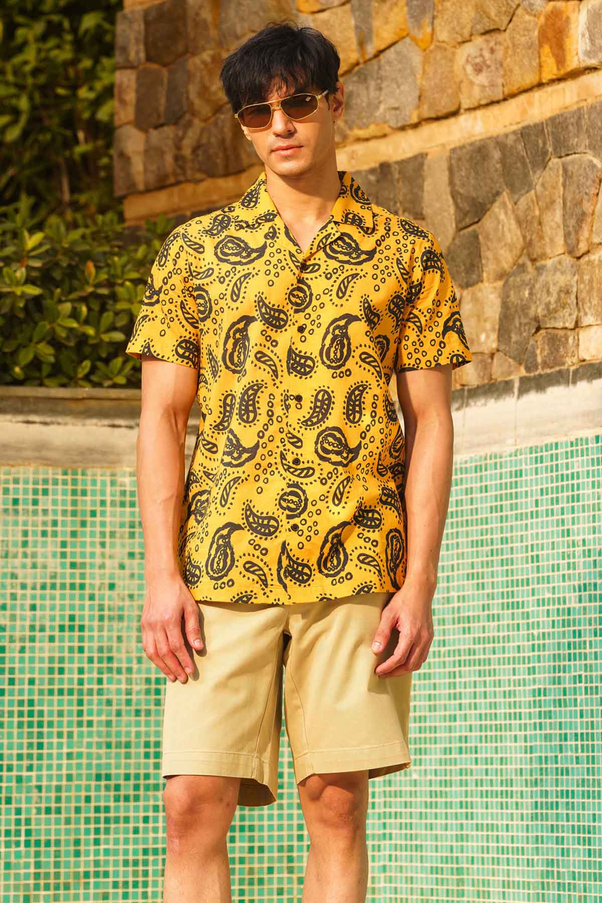 Sewtable Clothing Mustard Digital Print Shirt for men online at ScrollnShops