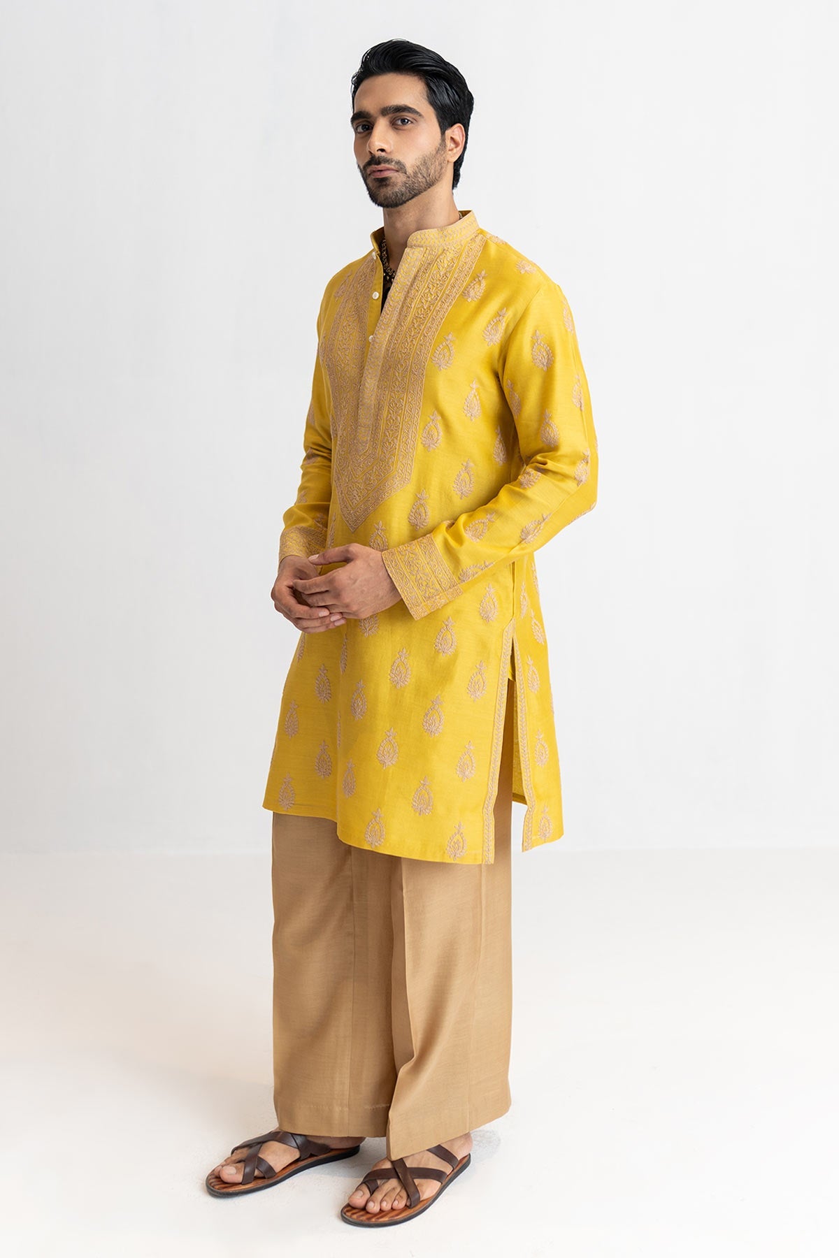 Buy Mustard Dori Marodi Kurta Pants for men by Ajiesh Oberoi online available at scrollnshops