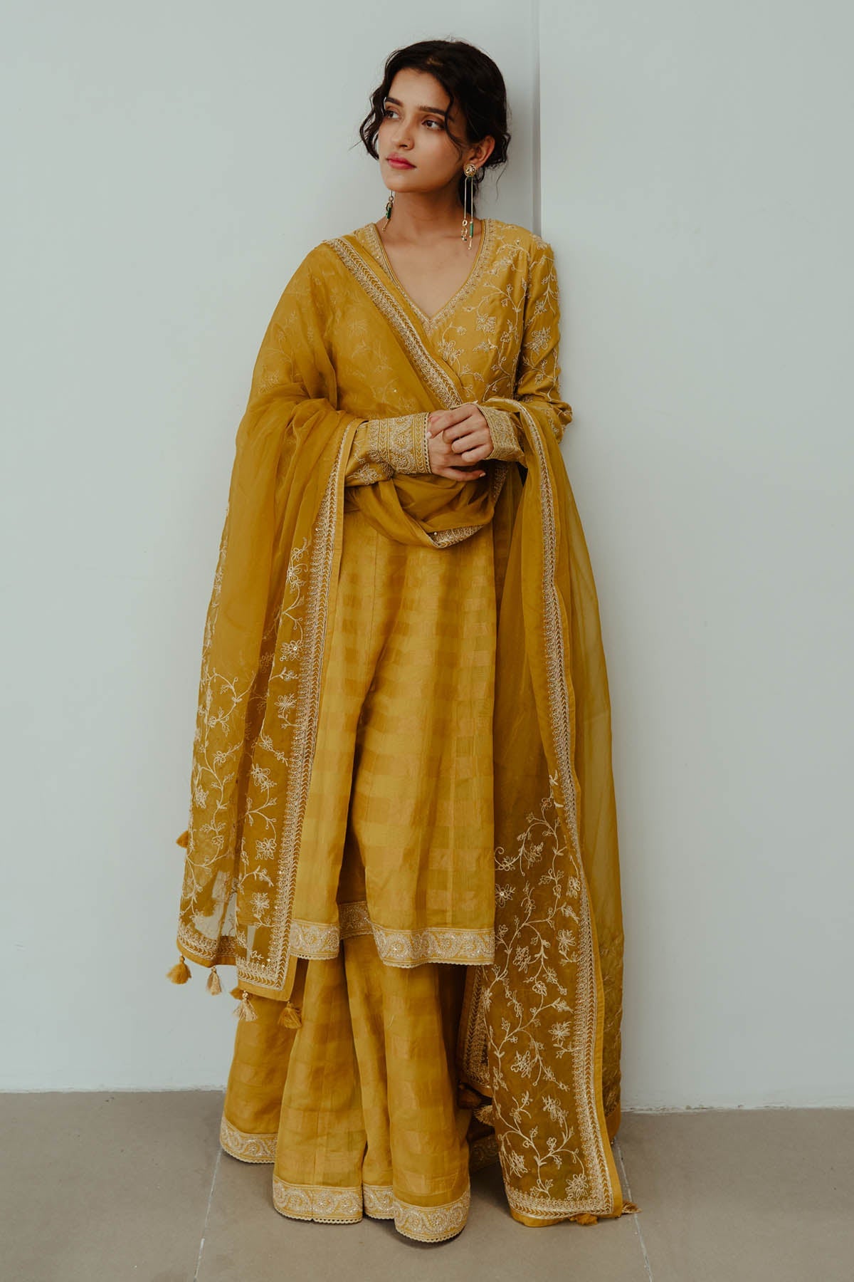 Mustard Dori Work Anarkali Set