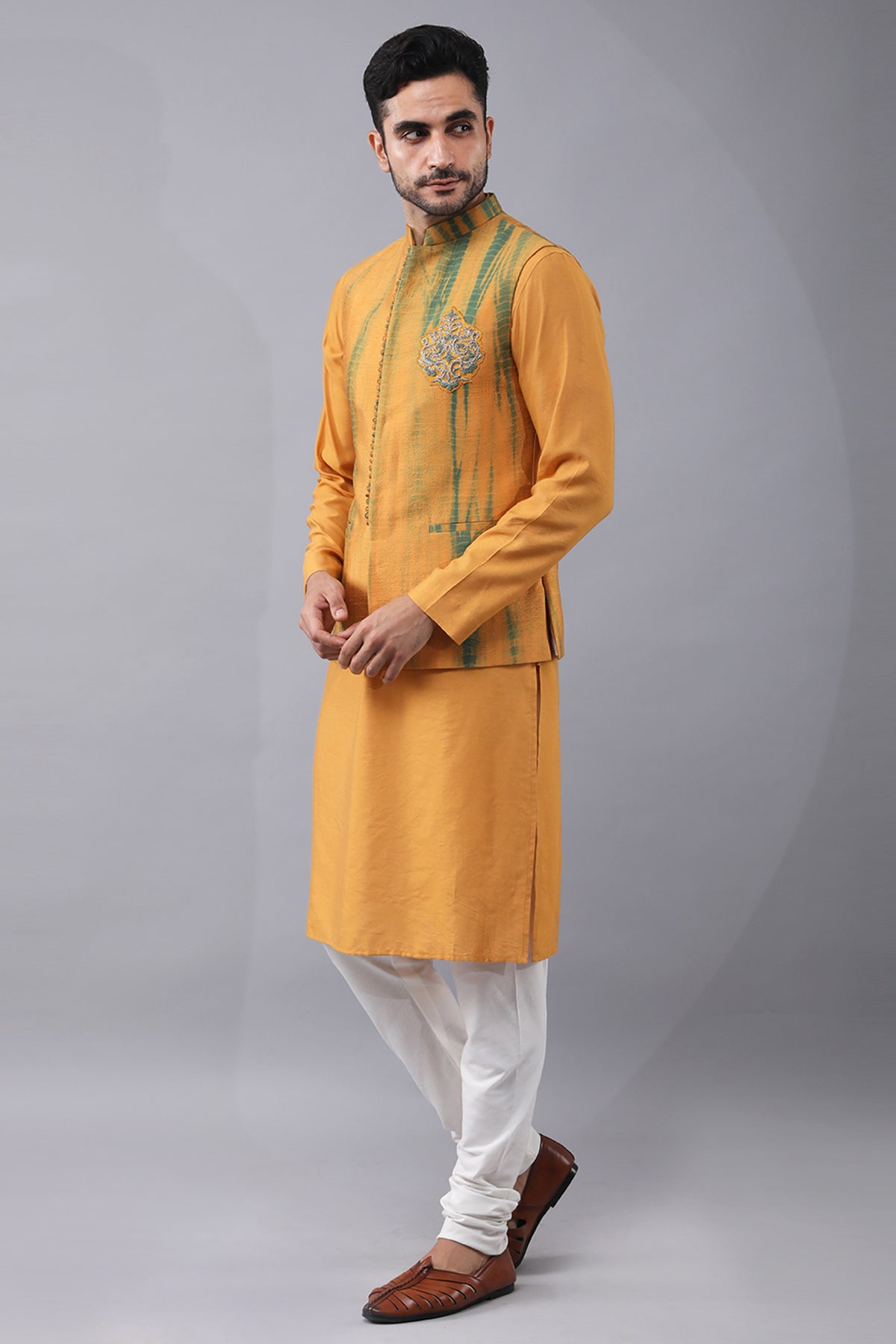 Mustard Embroidered Bundi Set