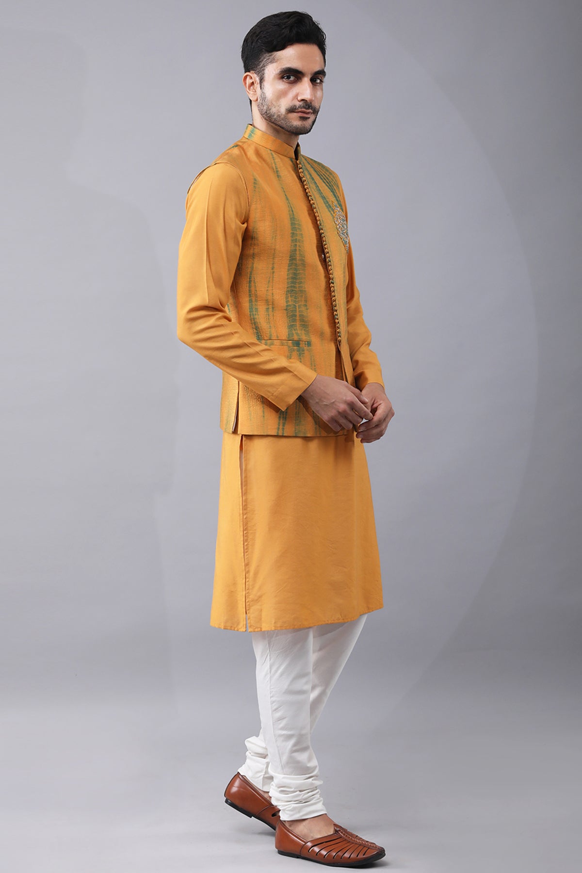 Mustard Embroidered Bundi Set