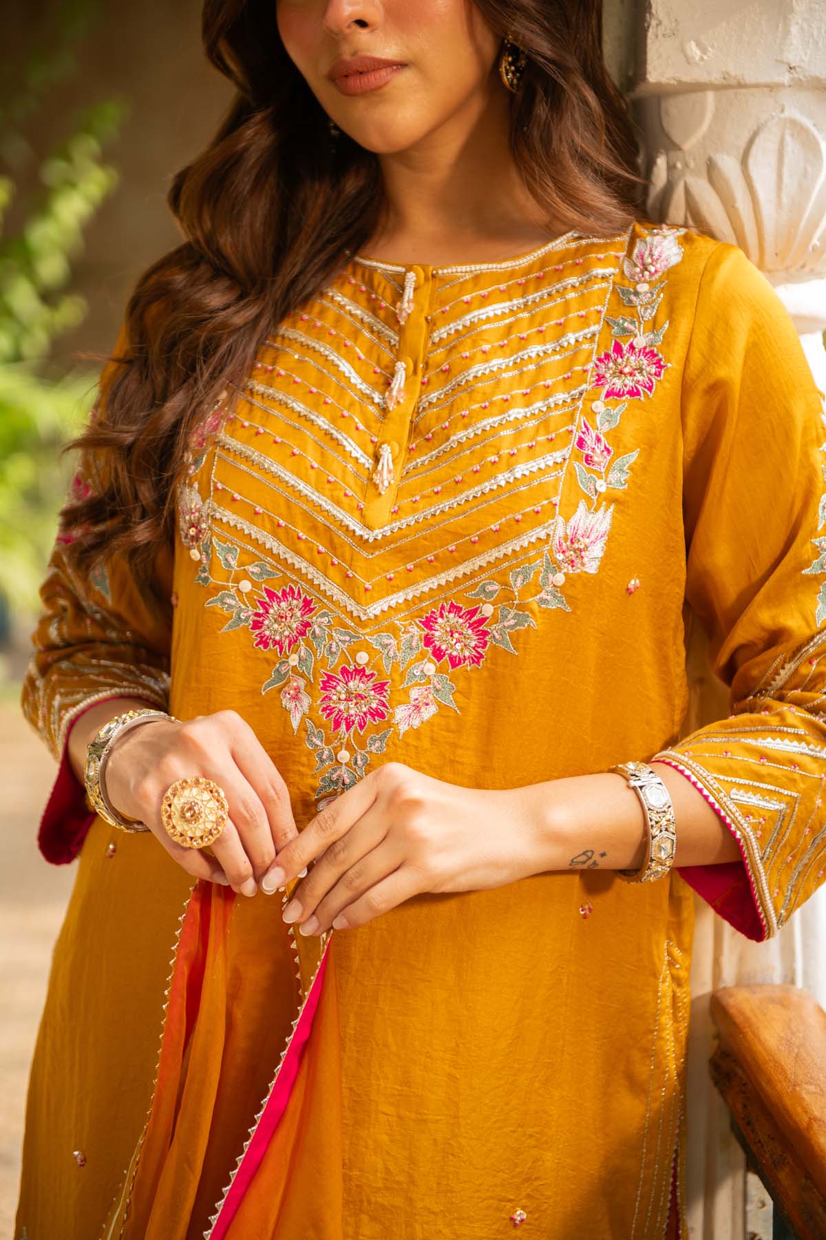 Mustard Embroidered Dhoti Set