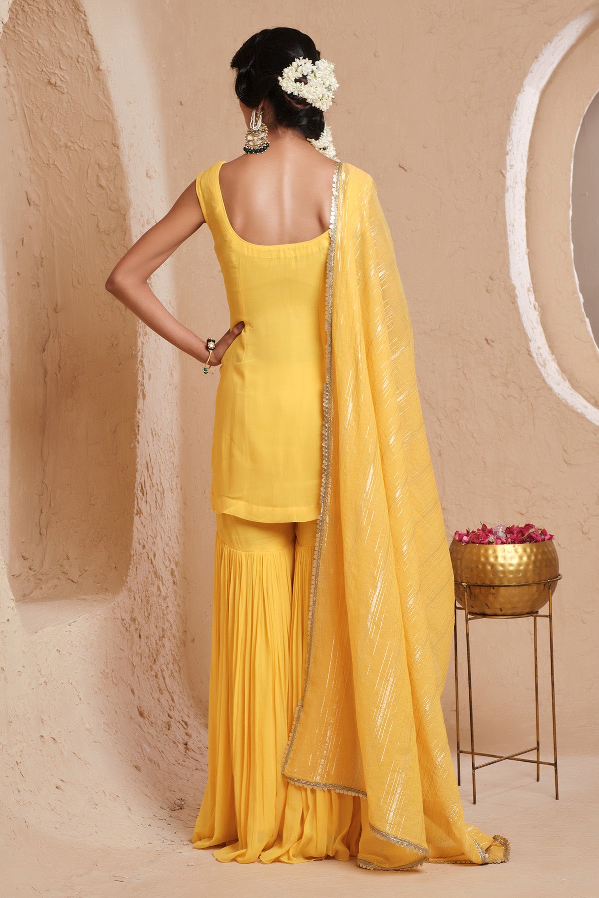 Mustard Embroidered Gharara Set