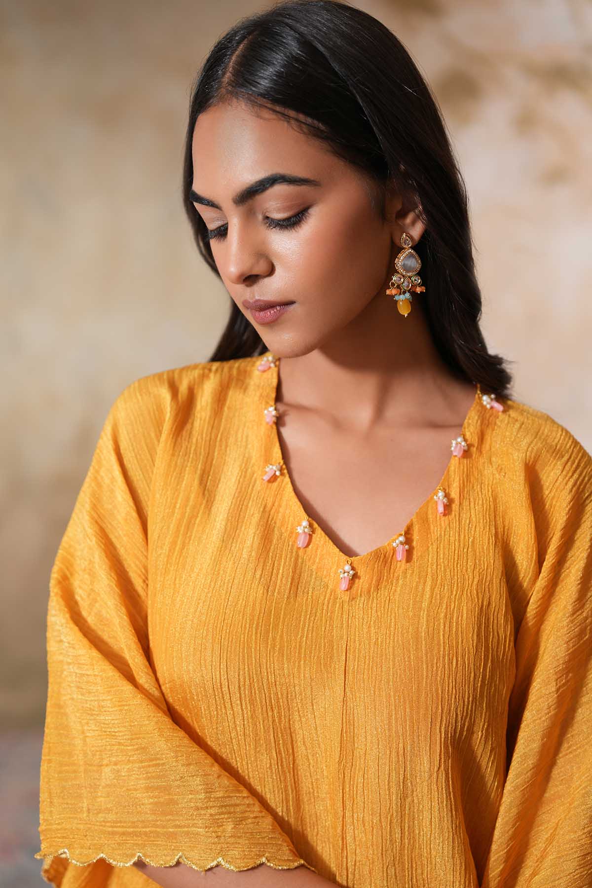 Mustard Scallop Kaftan & Pants