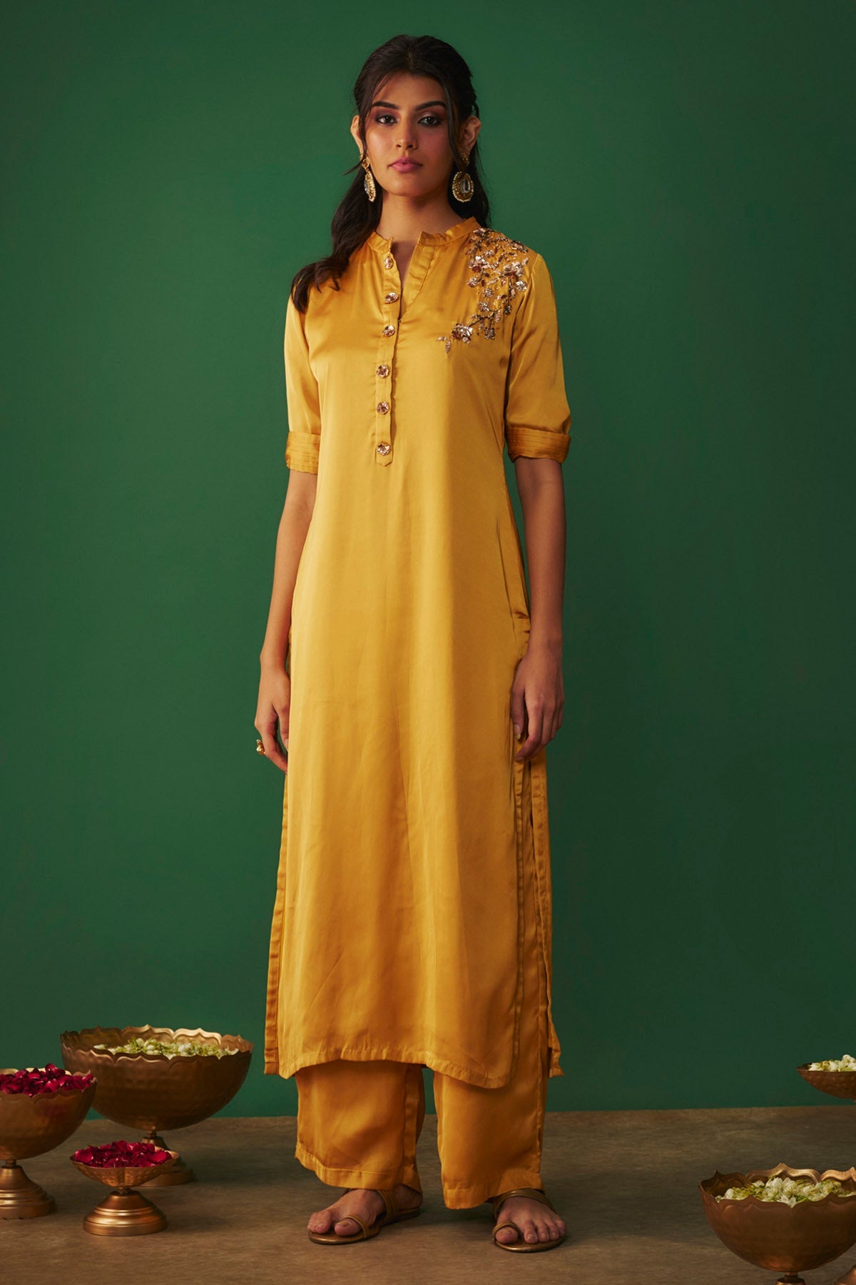 Mehak Murpana Mustard Embroidered Kurta Set for Women Online at ScrollnShops