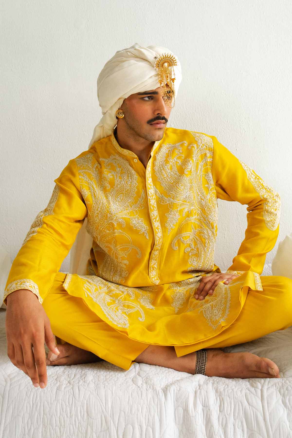 Mustard Chanderi Dori Kurta Set