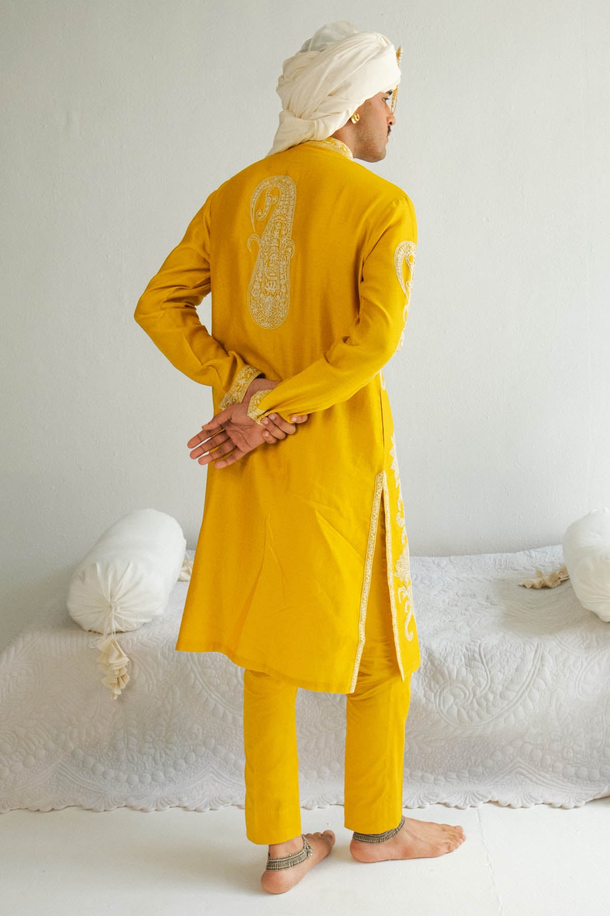 Mustard Chanderi Dori Kurta Set