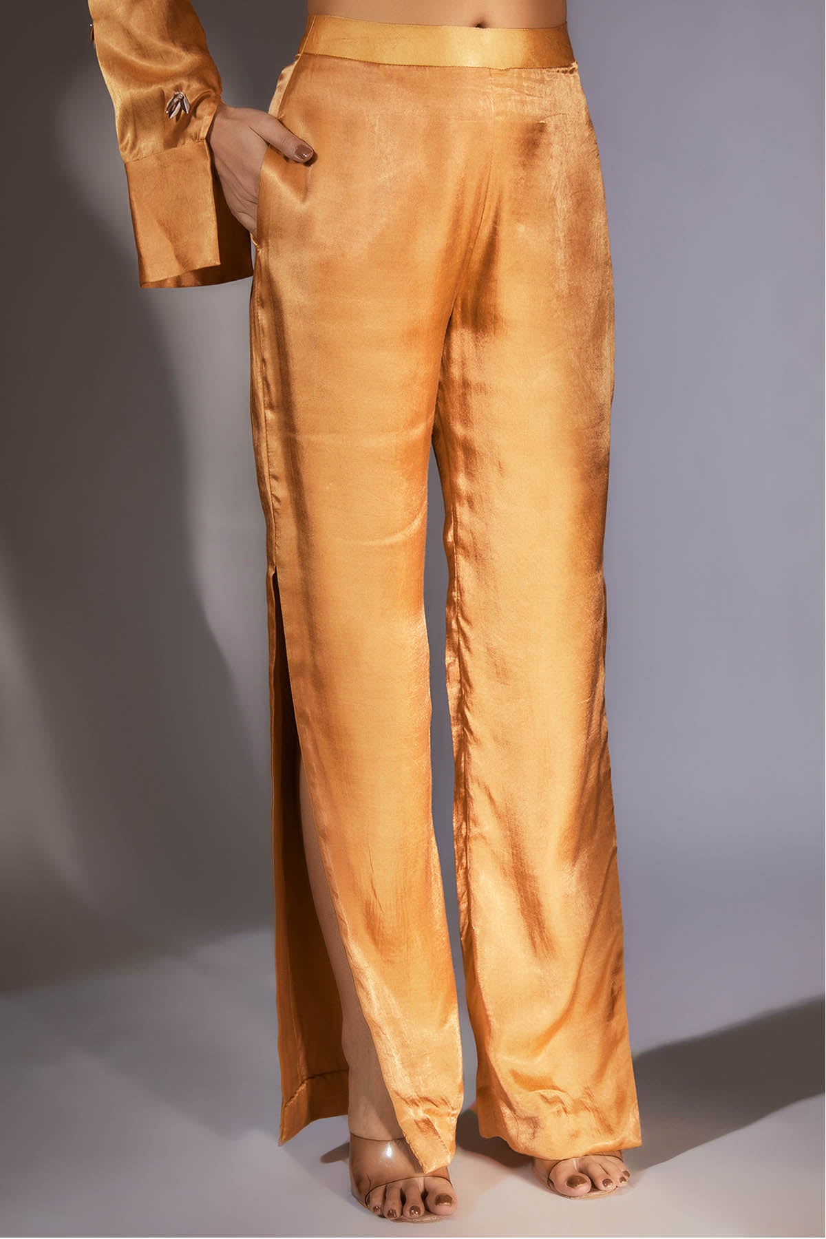Mustard Embroidered Pants Set