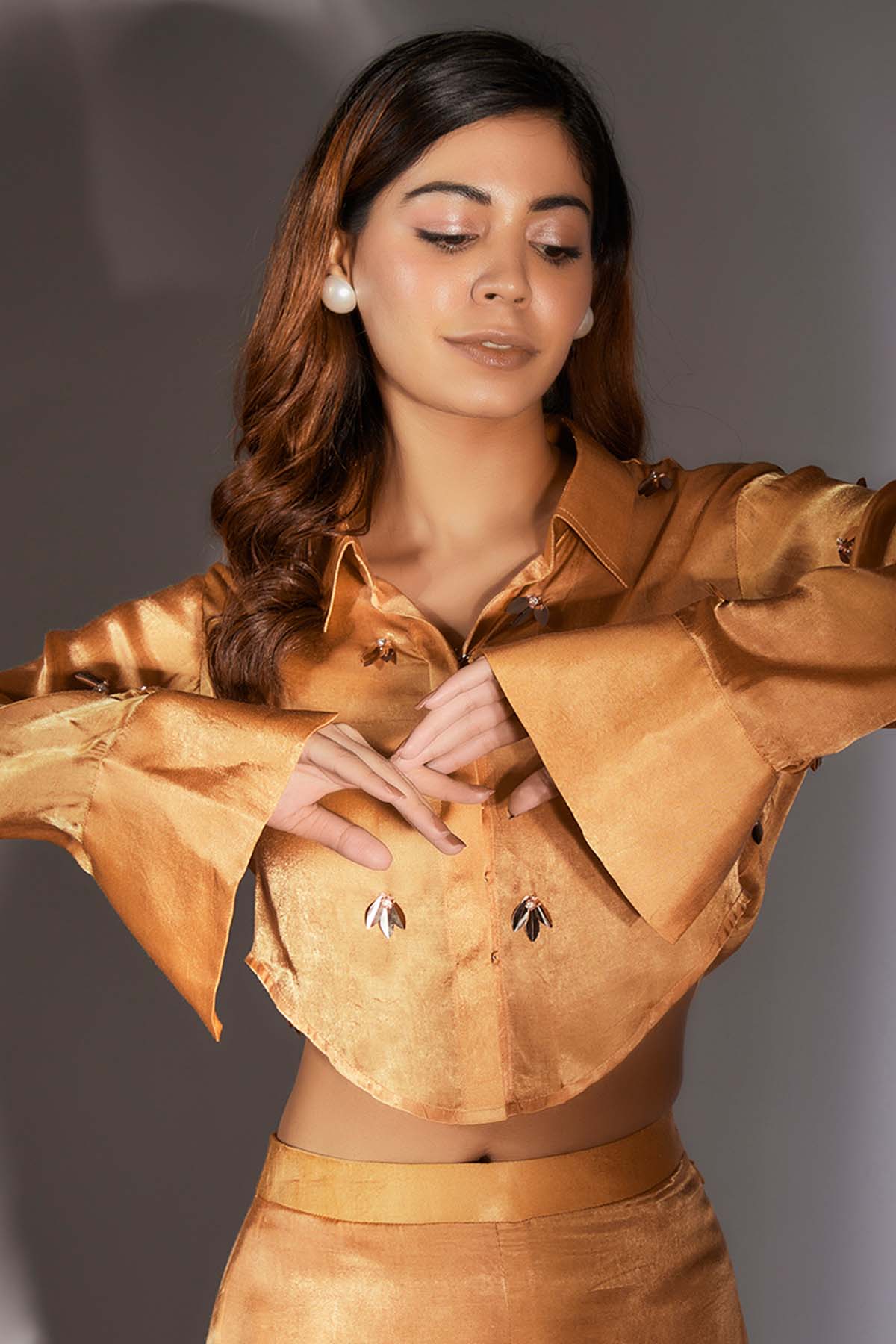 Mustard Embroidered Pants Set