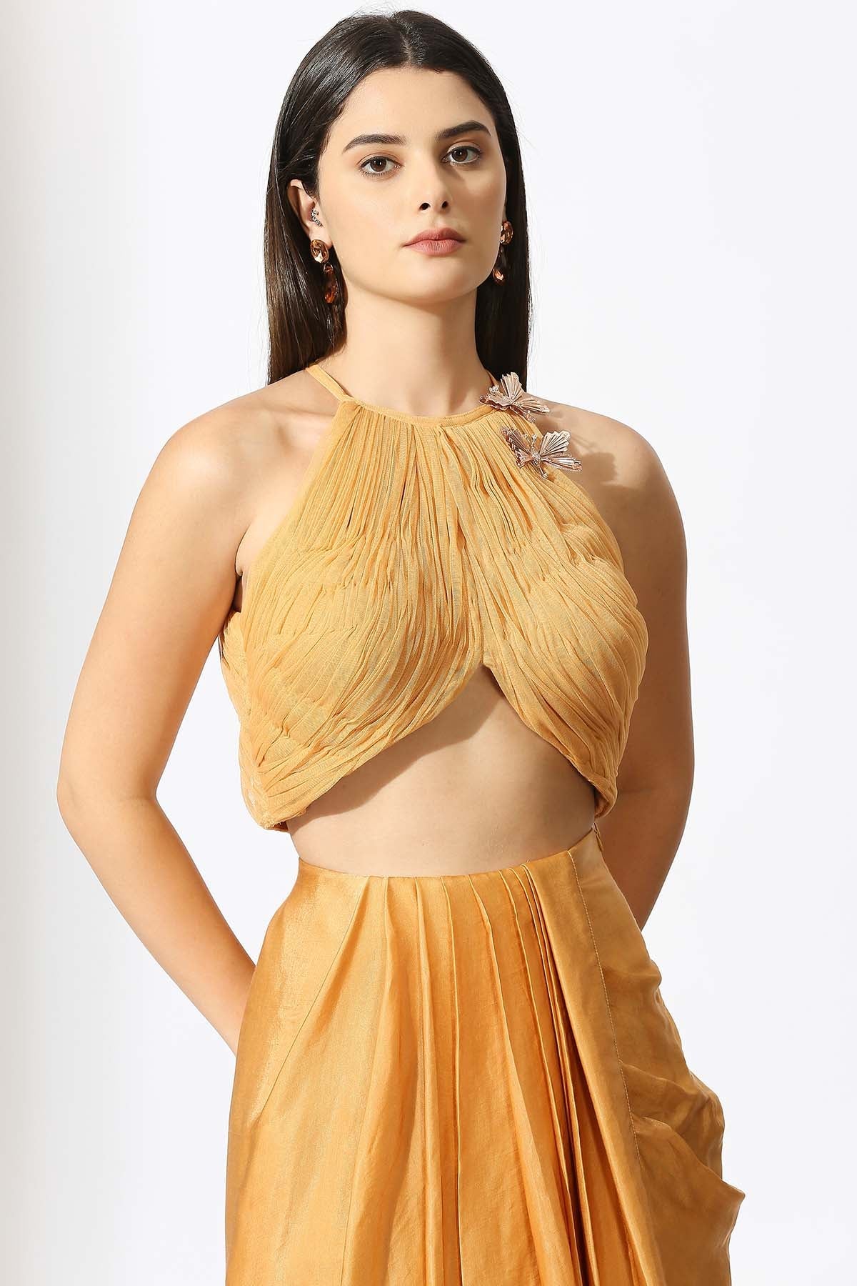 Mustard Embroidered Skirt Set