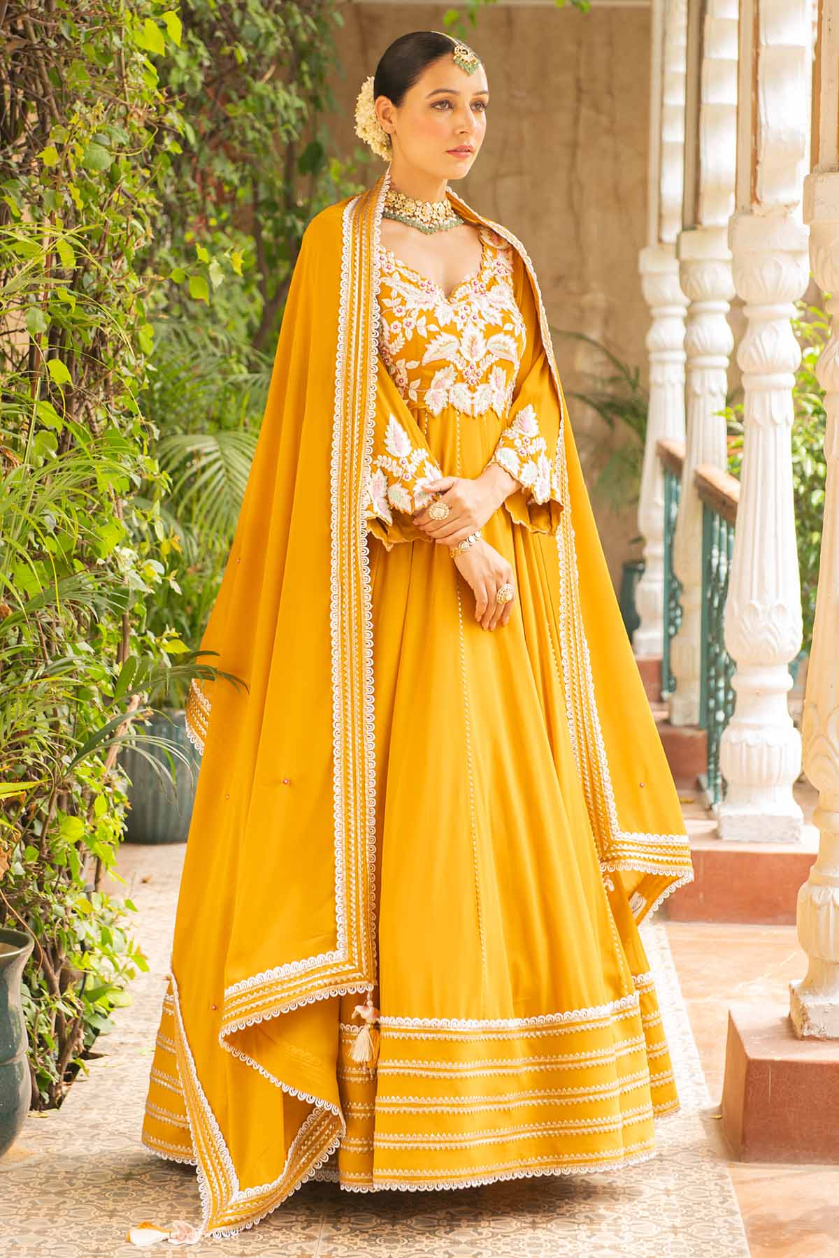 Mustard Flared Anarkali Set