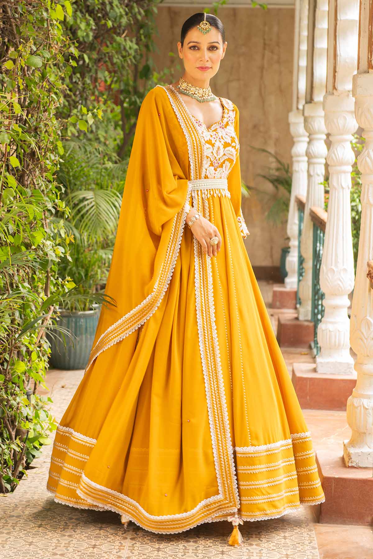 Mustard Flared Anarkali Set