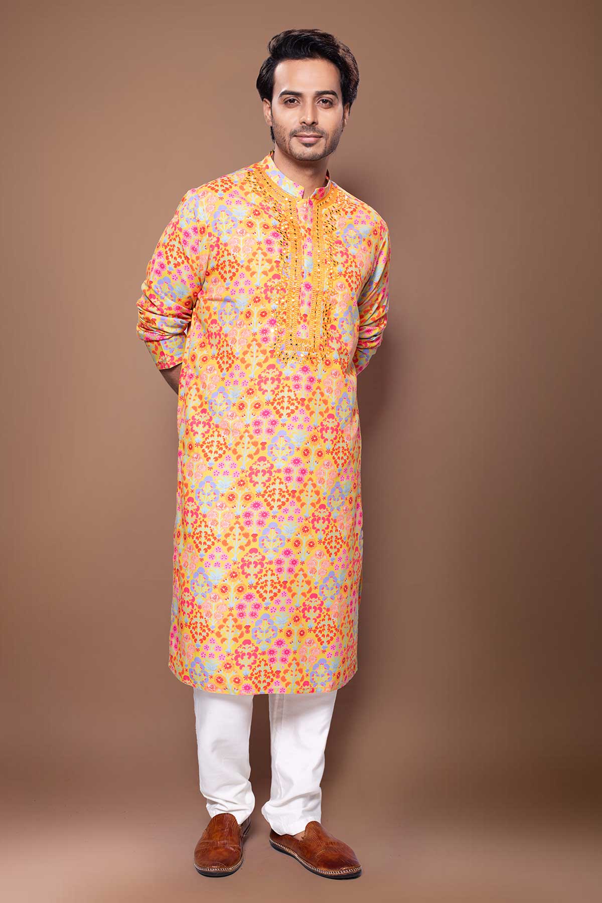 Mustard Floral Kurta & Pants