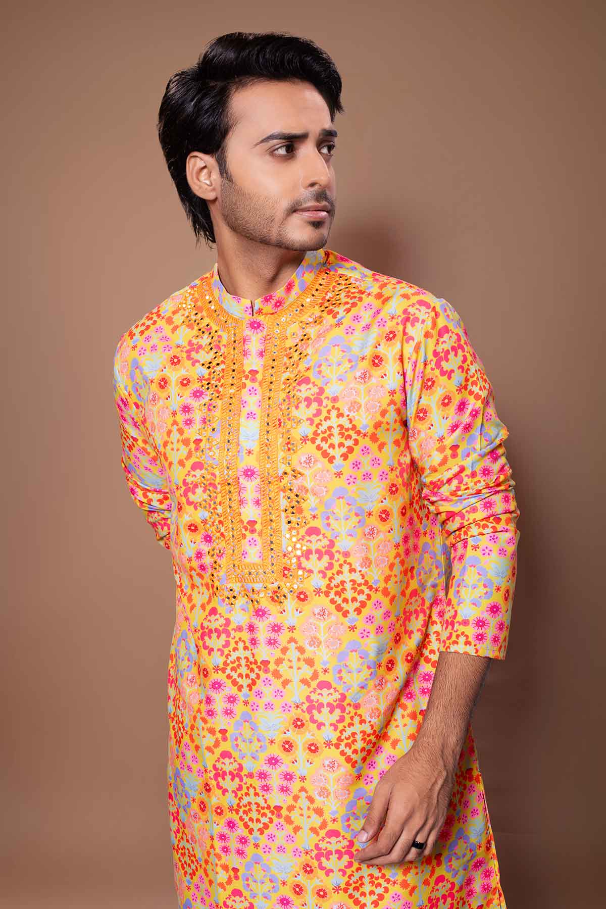 Mustard Floral Kurta & Pants