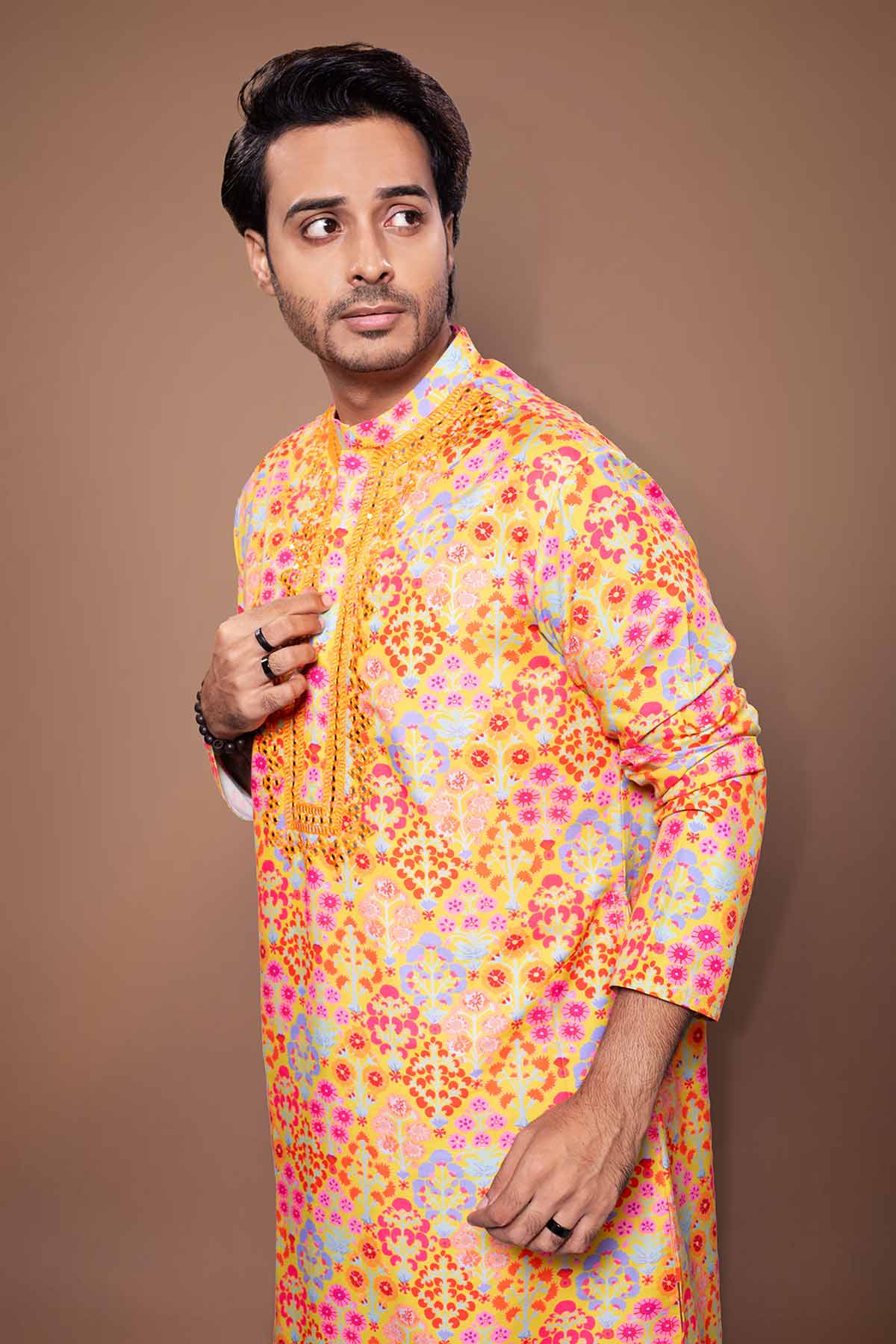 Mustard Floral Kurta & Pants