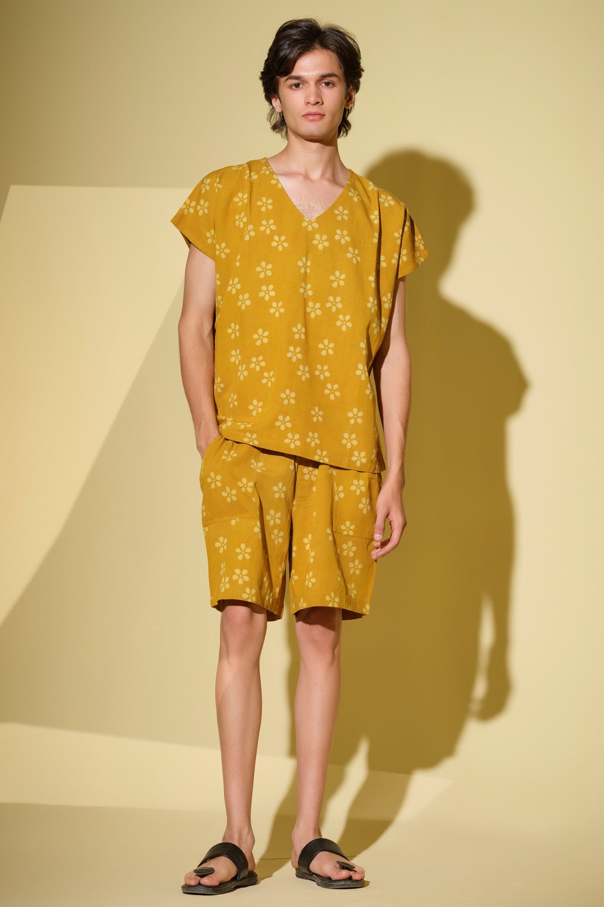 Buy Mustard Floral Print Co-ord Set by Vasudhaa Vastrram for men online at ScrollnShops