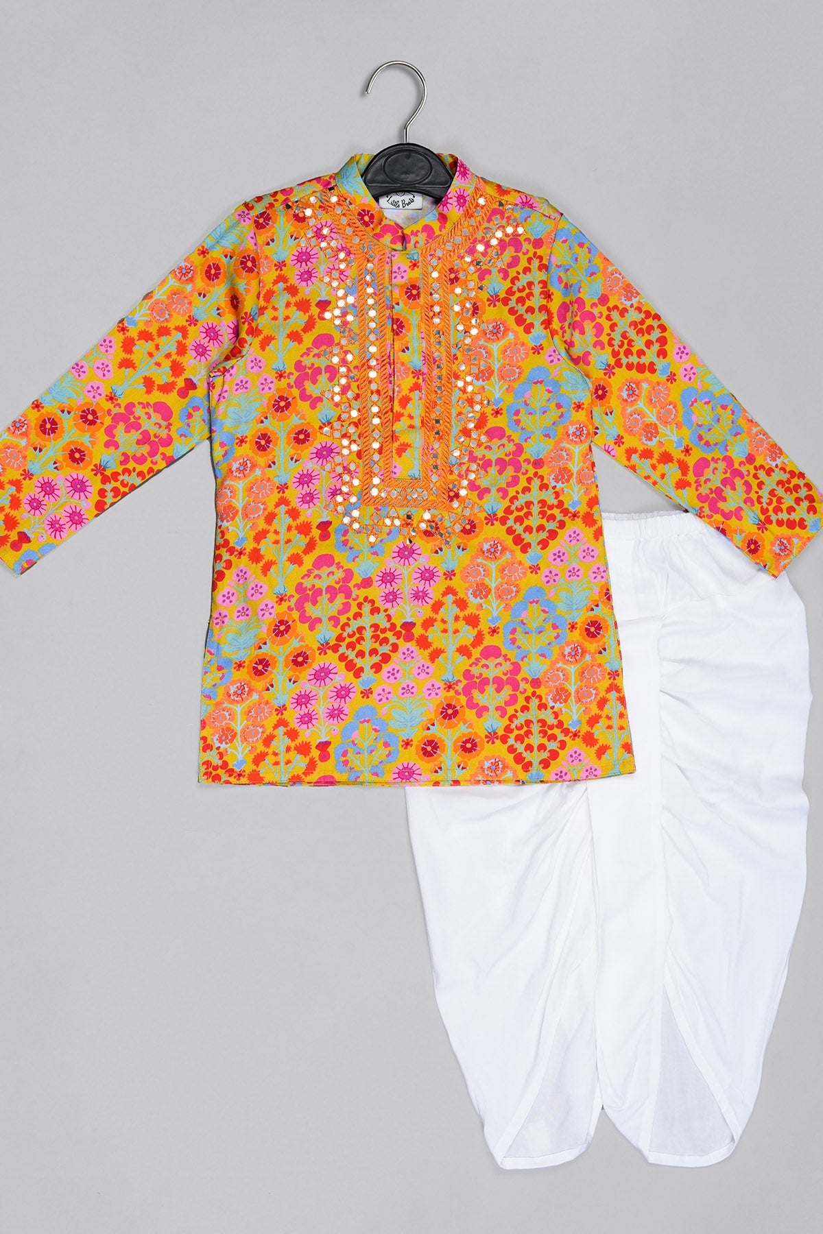 Buy Mustard Floral Printed Dhoti Set for Kids by Little Brats Designer online available at scrollnshops