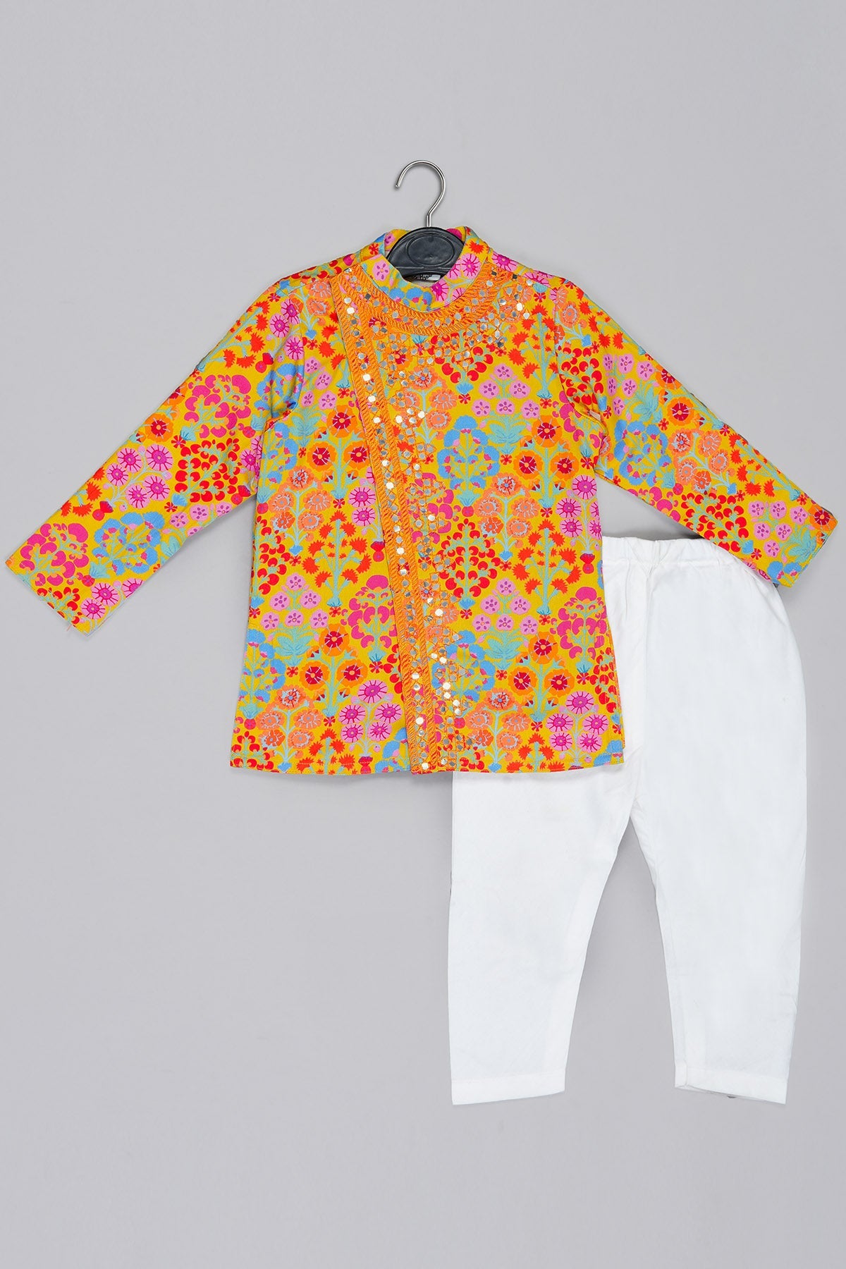 Buy Mustard Floral Printed Kurta Set for Kids by Little Brats Designer online available at scrollnshops