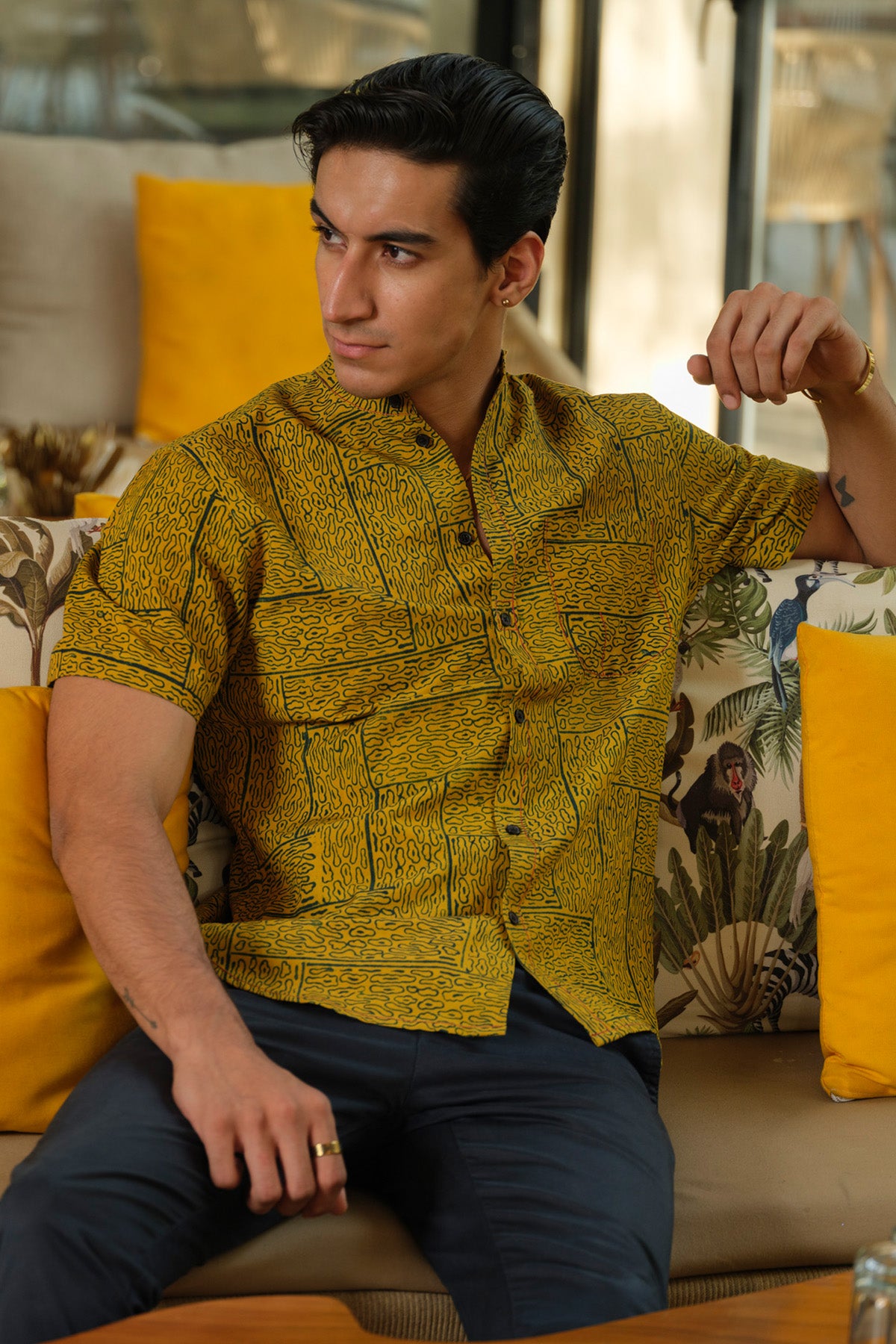 Mustard Handblock Printed Shirt