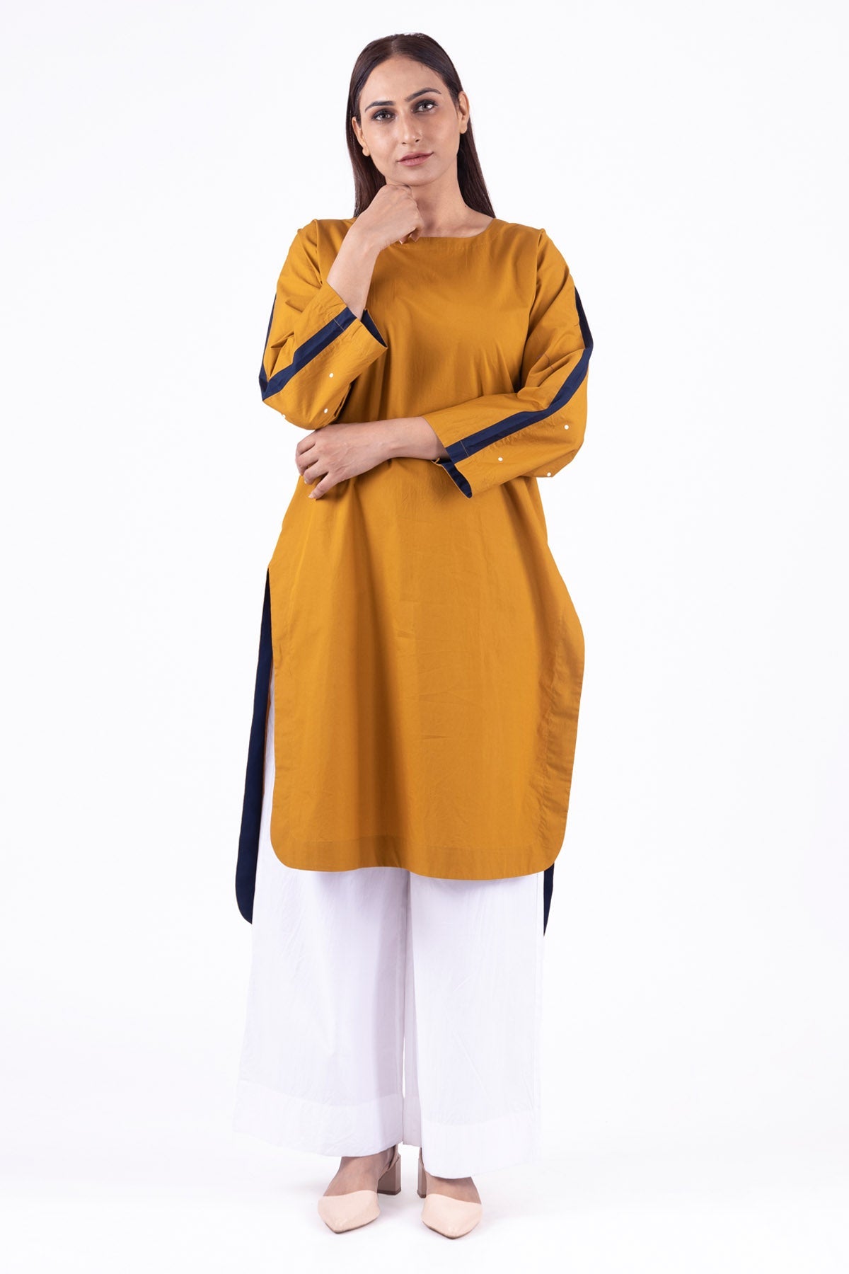 Khat Clothing Mustard High-Low Kurta & Pants for women online at ScrollnShops