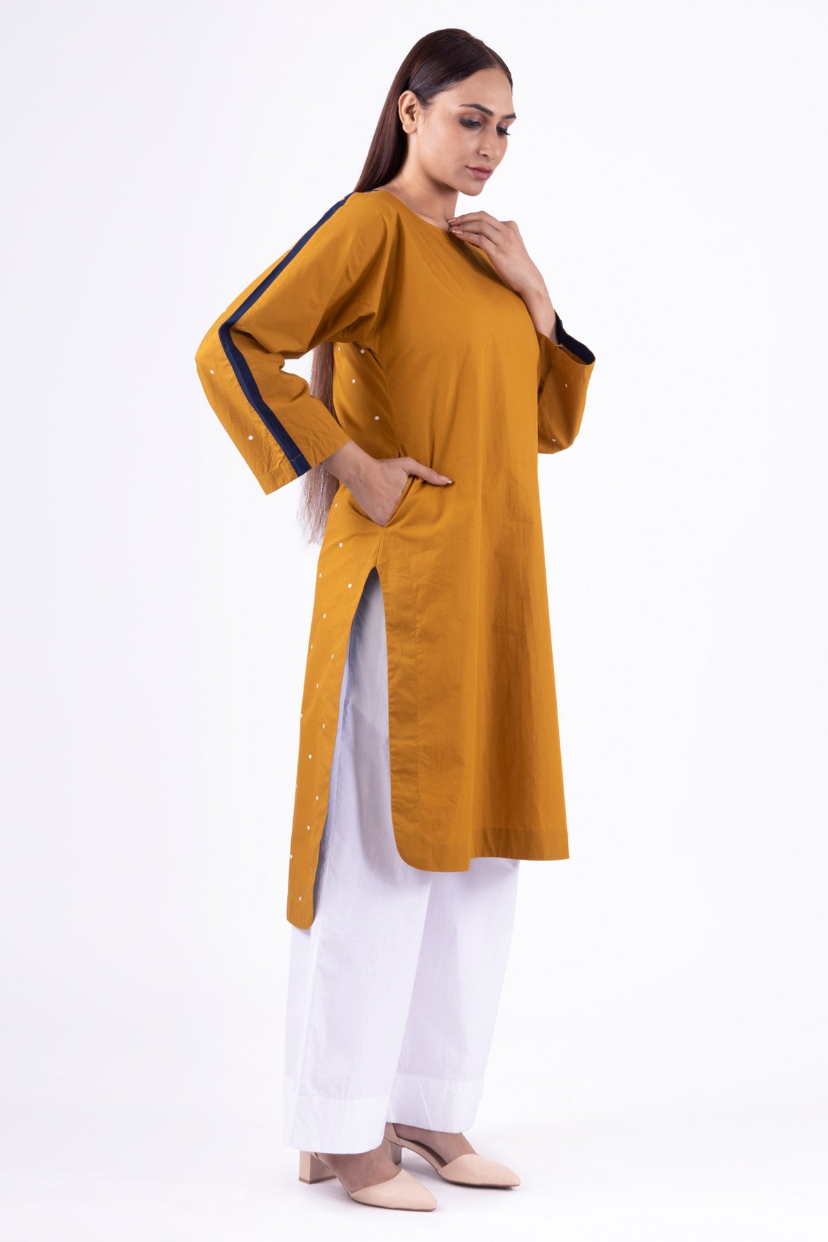 Mustard High-Low Kurta & Pants