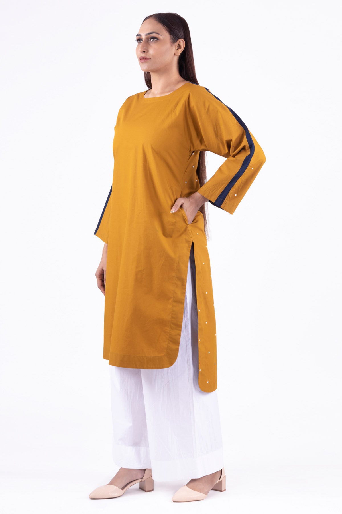 Mustard High-Low Kurta & Pants