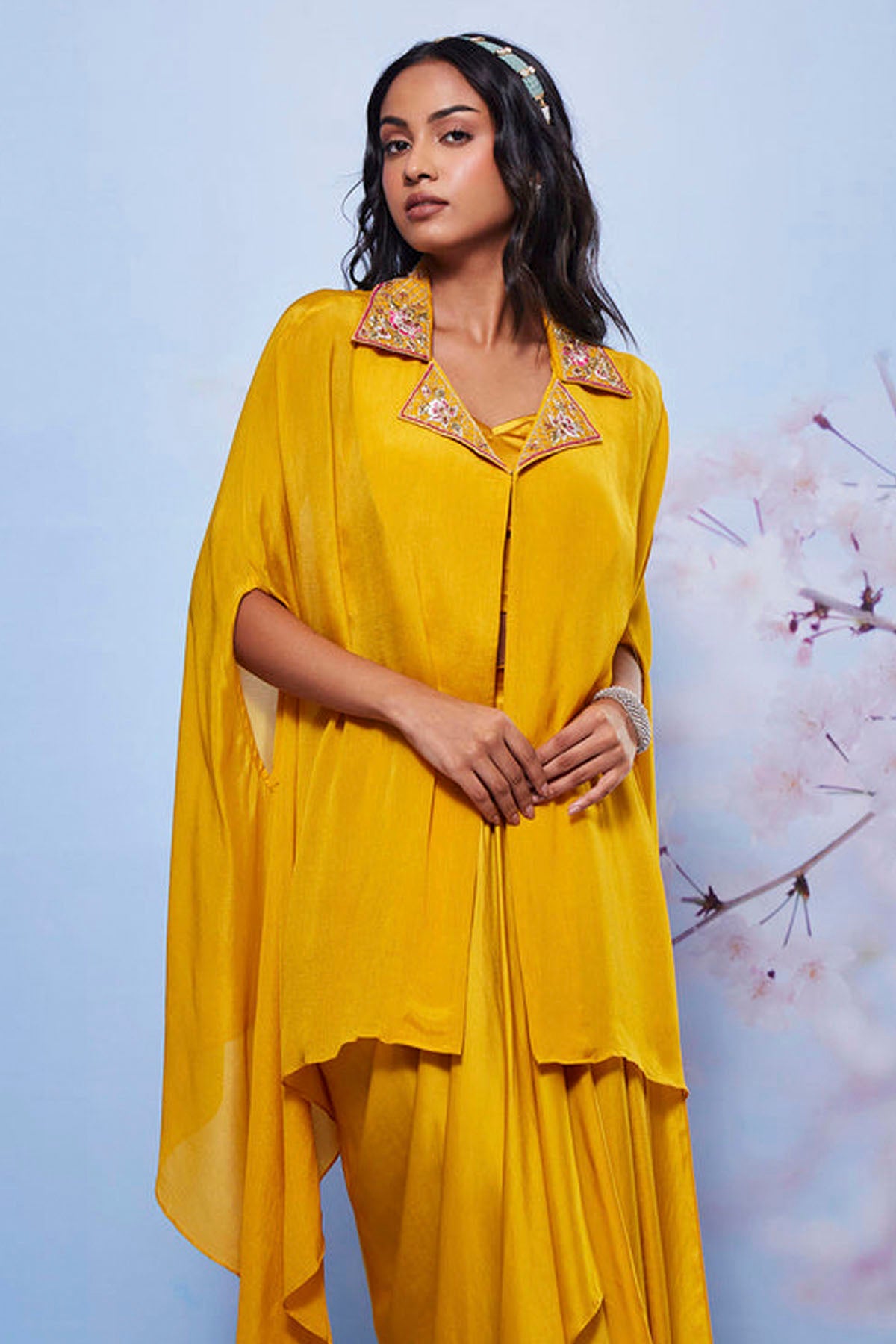 Mustard Indo-Western Cape Set